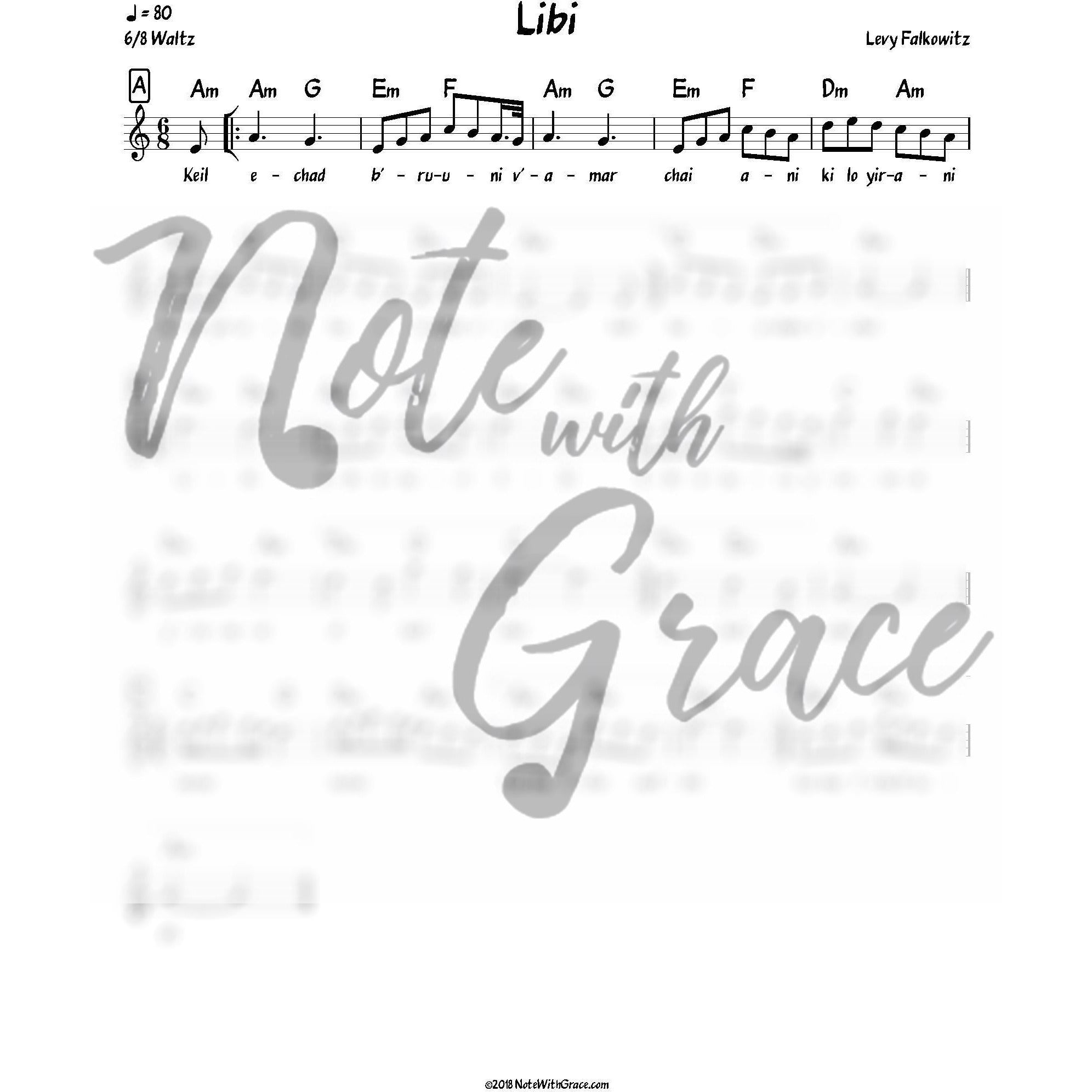 Libi Lead Sheet (Levy Falkowitz) Album: Toiv Lee-Sheet music-NoteWithGrace.com