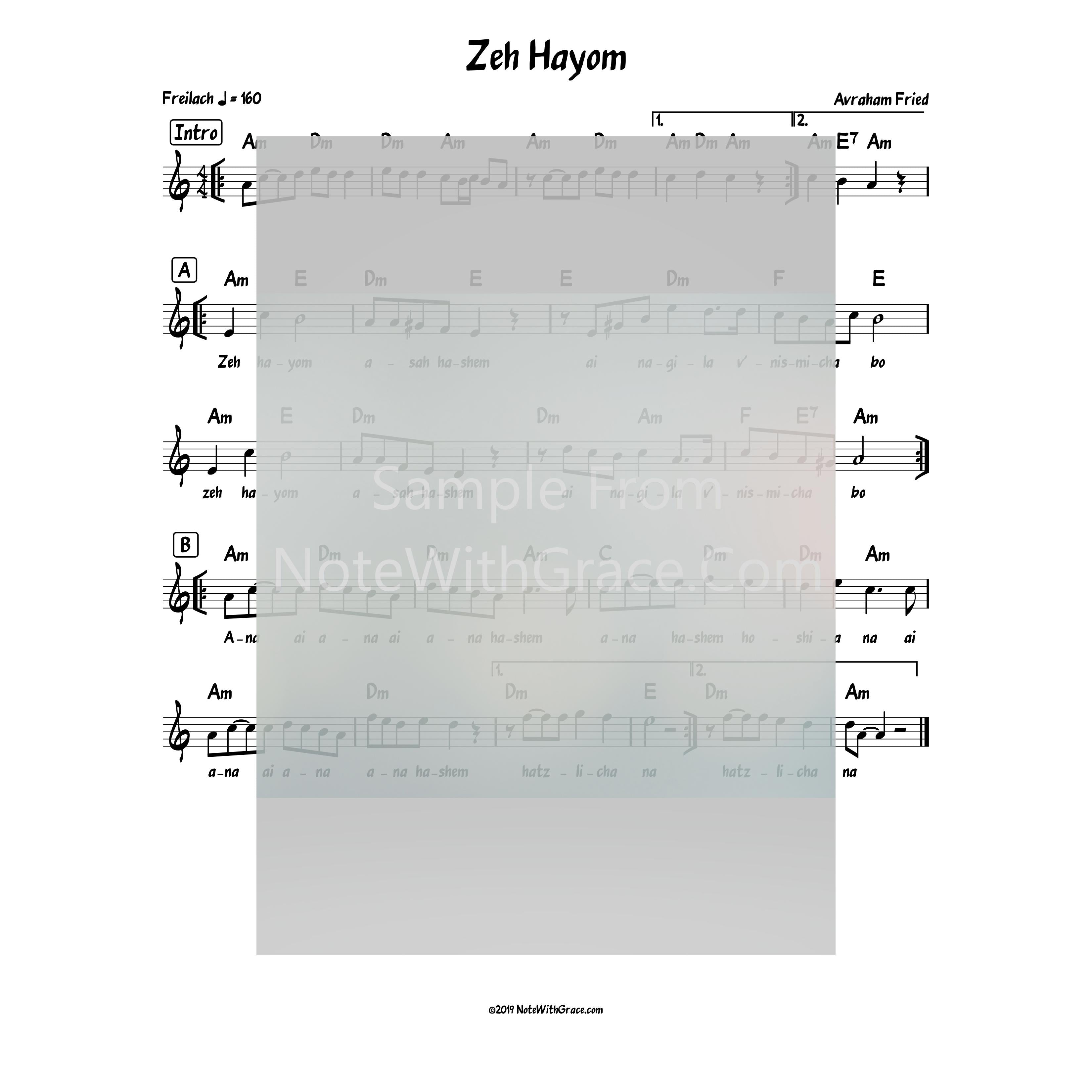 Zeh Hayom Lead Sheet (Avraham Fried) Album: Shtar Hatnaim 2010-Sheet music-NoteWithGrace.com