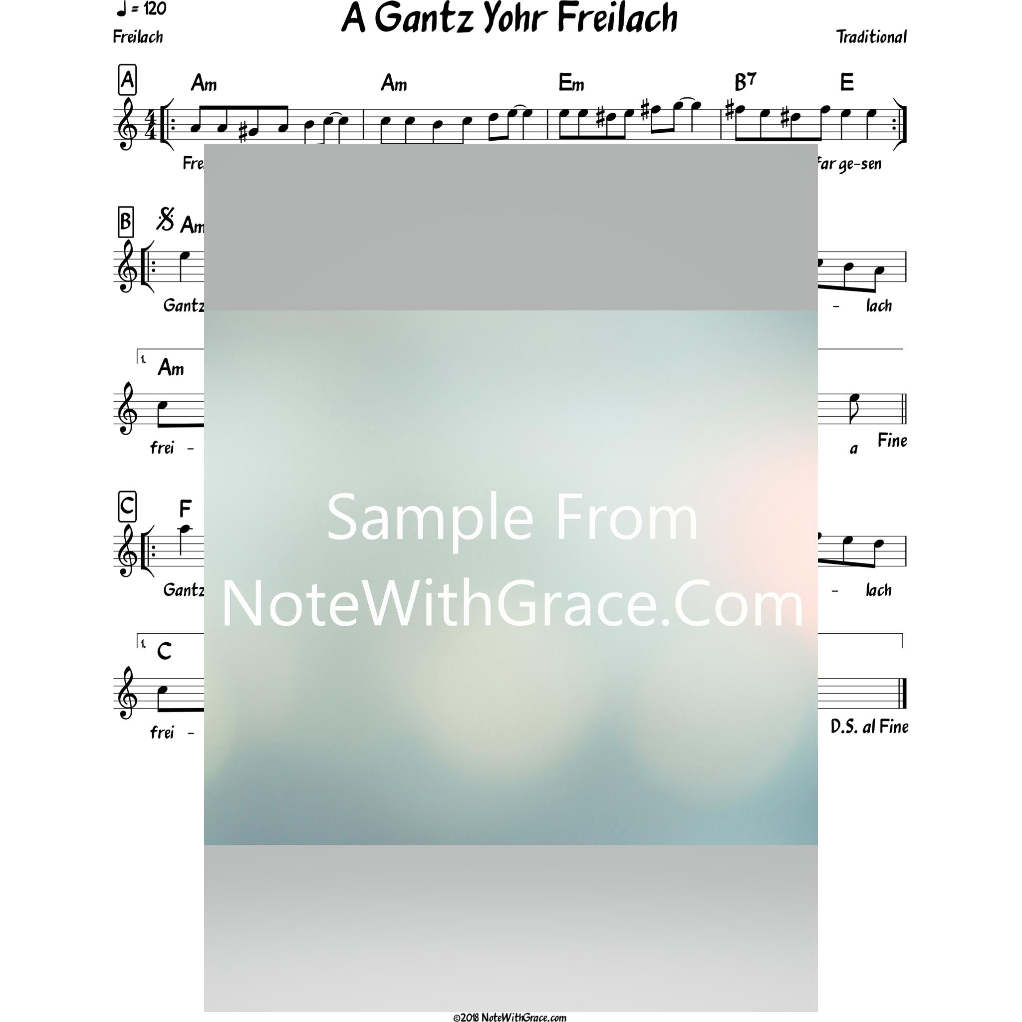 A Gantz Yohr Freilach Lead Sheet (Traditional)-Sheet music-NoteWithGrace.com