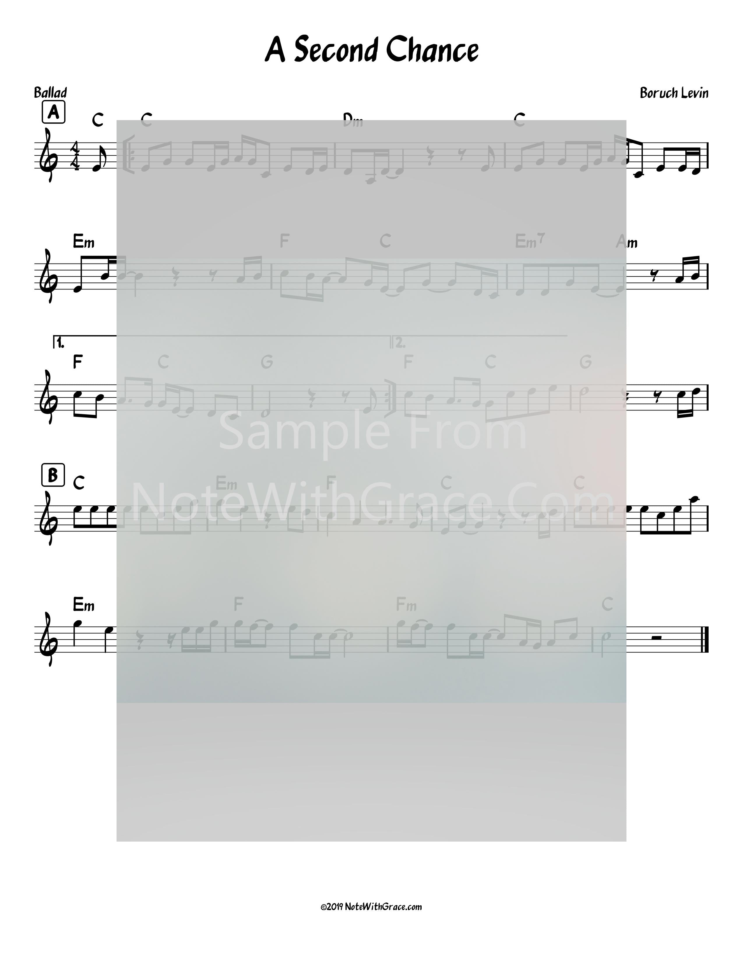 A Second Chance Lead Sheet (Baruch Levine) Album Peduscha Released 2018-Sheet music-NoteWithGrace.com