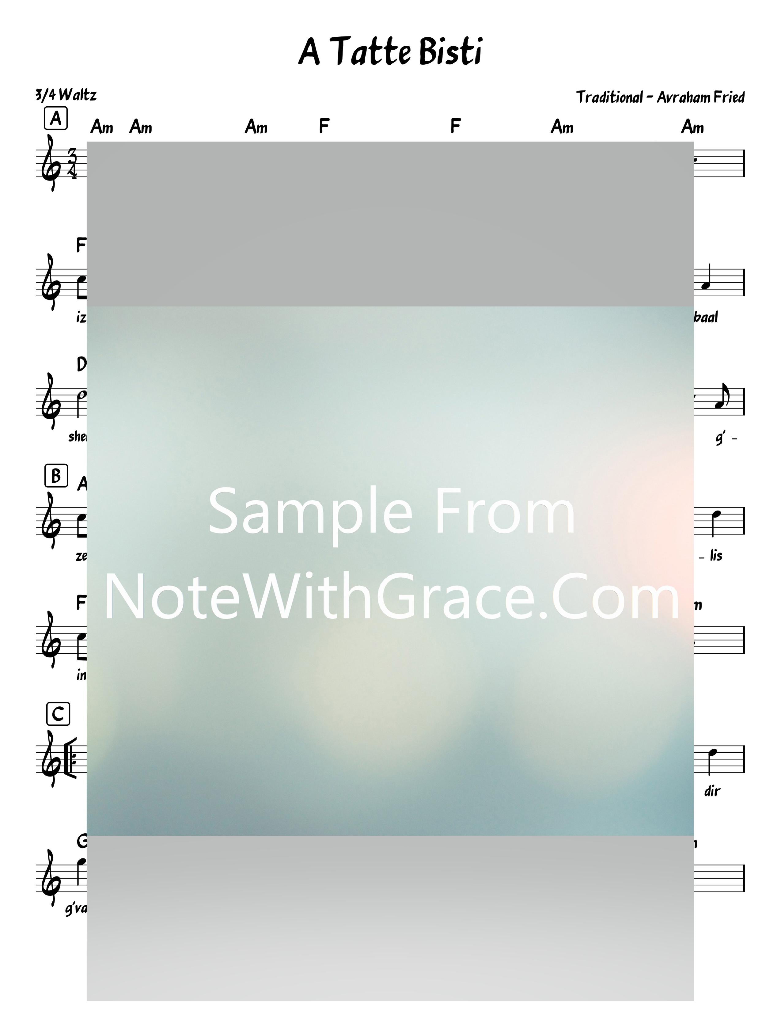 A Tatte Bisti - א טאטע ביסטו Lead Sheet (Traditional - Avrohom Fried) Album Forever One 2010-Sheet music-NoteWithGrace.com