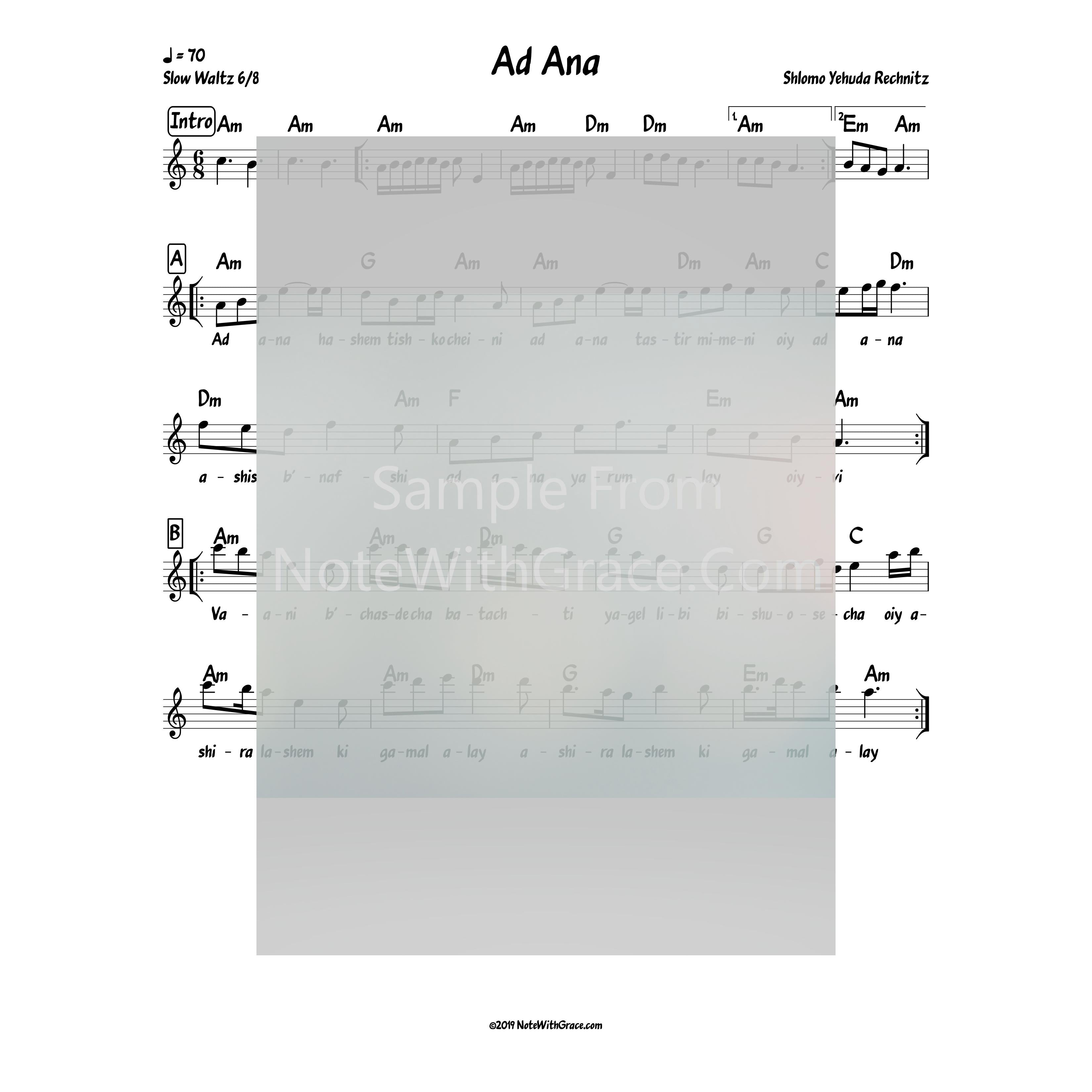 Ad Ana Lead Sheet (Shlomo Yehudah Rechnitz) Shir 2-Sheet music-NoteWithGrace.com