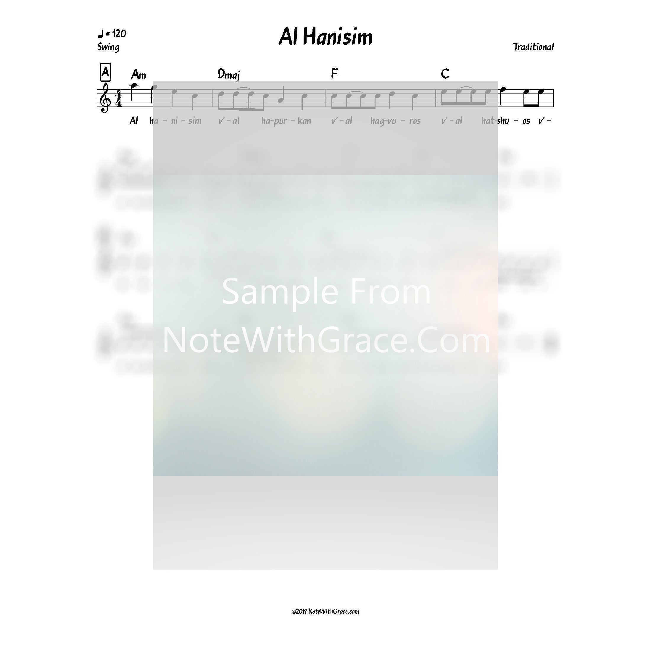 Al Hanisim Lead Sheet (Traditional Chanukah)-Sheet music-NoteWithGrace.com