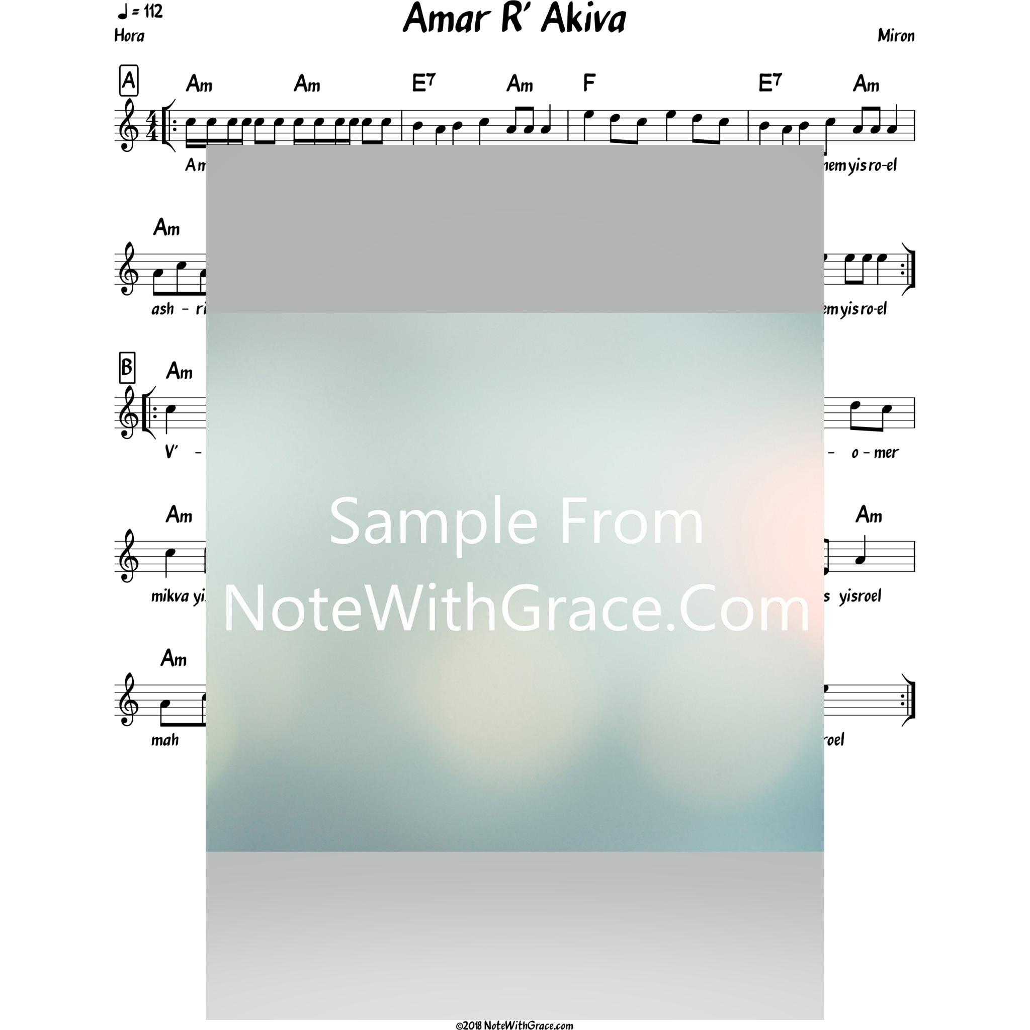 Amar R' Akiva Lead Sheet (Miron)-Sheet music-NoteWithGrace.com