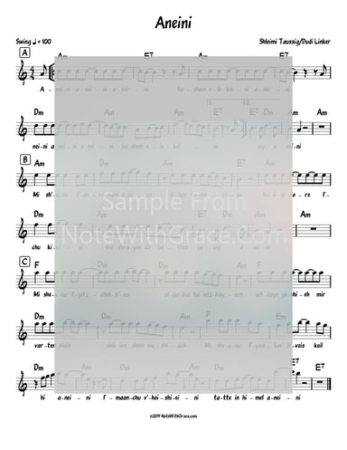 Aneini Lead Sheet (Shloimy Taussig - Dudi Linker) Single-Sheet music-NoteWithGrace.com