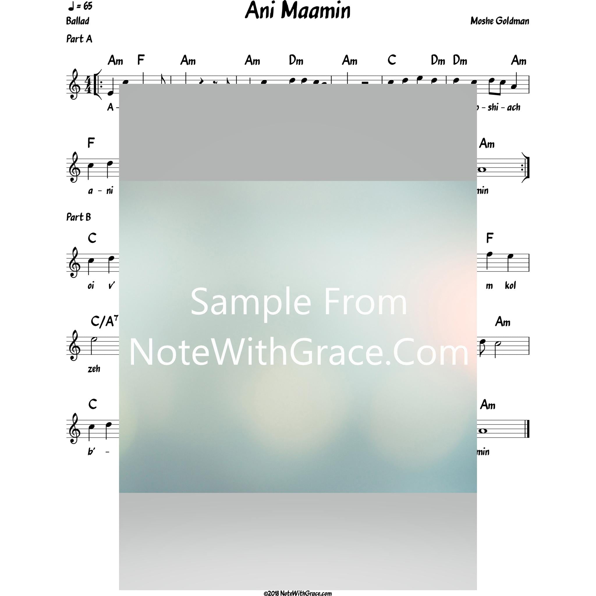 Ani Maamin Lead Sheet (Moshe Goldman)-Sheet music-NoteWithGrace.com