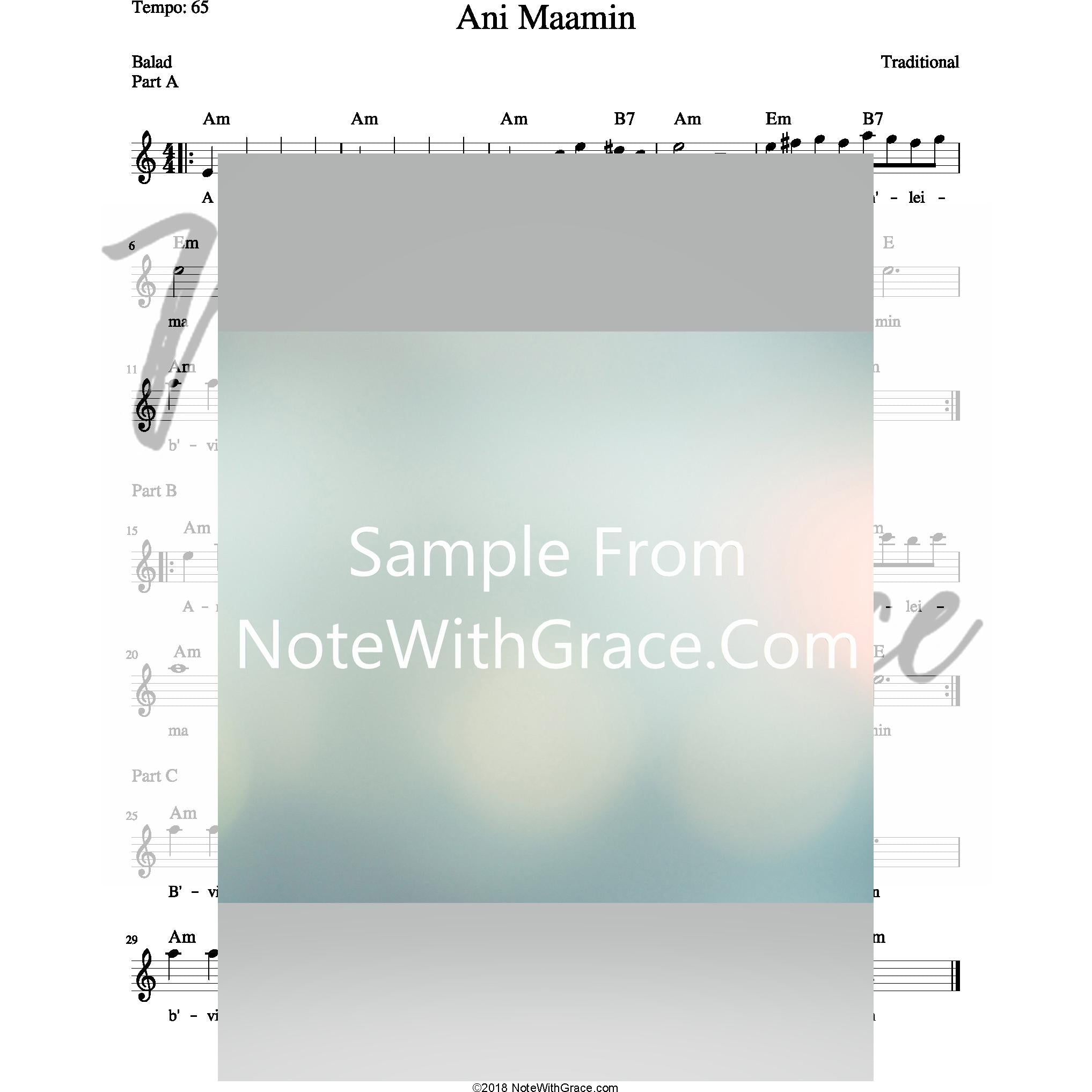 Ani Maamin Lead Sheet (Traditional)-Sheet music-NoteWithGrace.com
