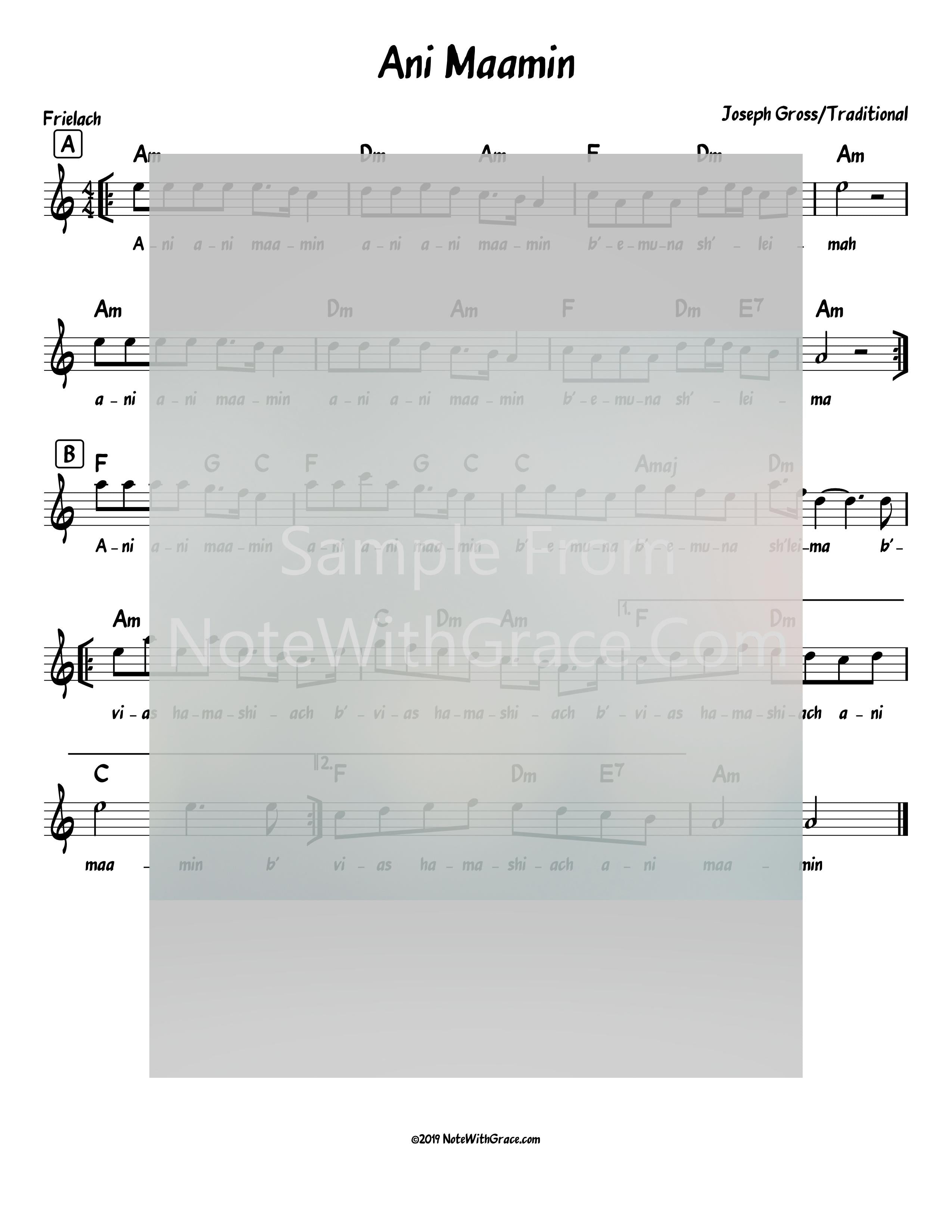 Ani Maamin Lead Sheet (Joseph Gross - Traditional)-Sheet music-NoteWithGrace.com