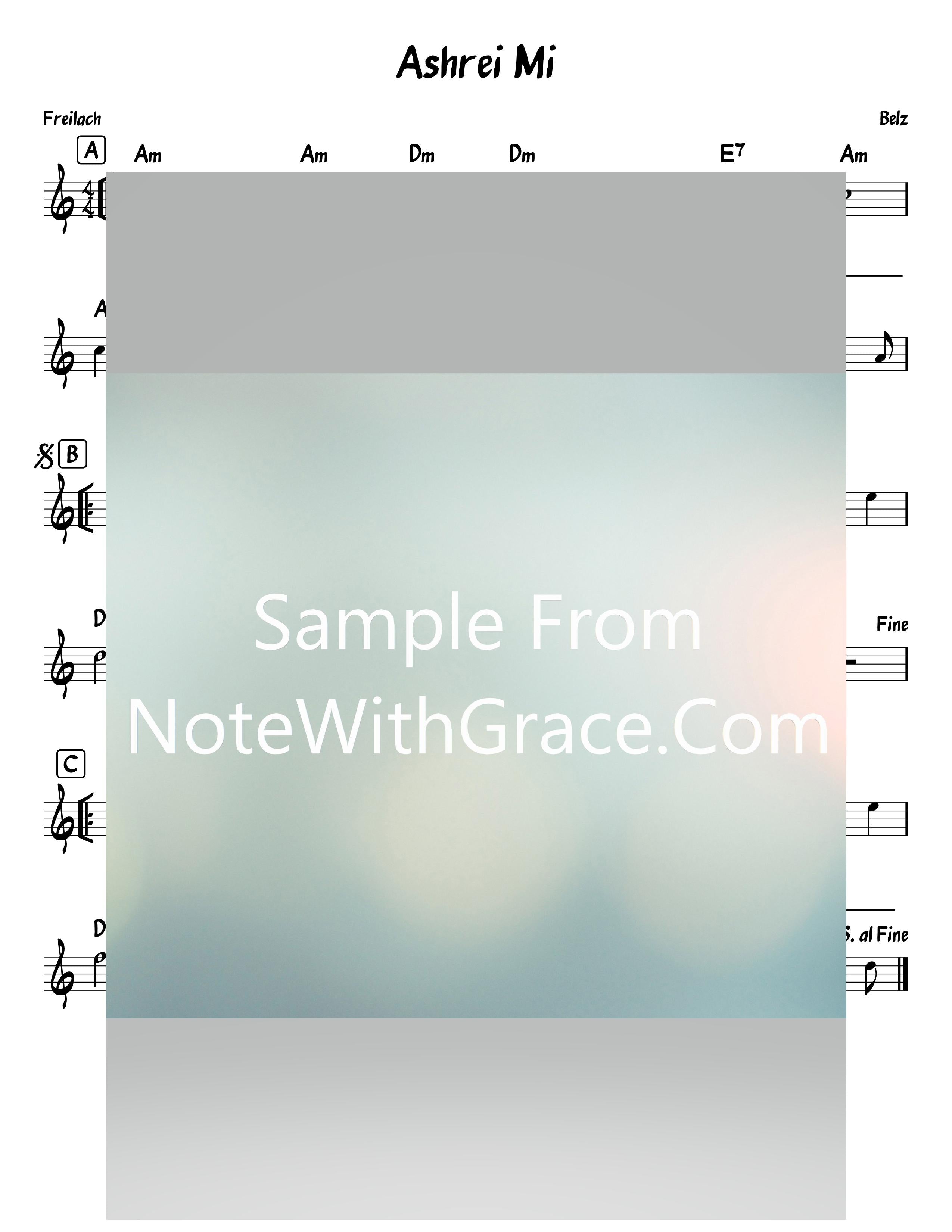 Ashrei Mi Sh'gadol Batorah Lead Sheet (Belz)-Sheet music-NoteWithGrace.com