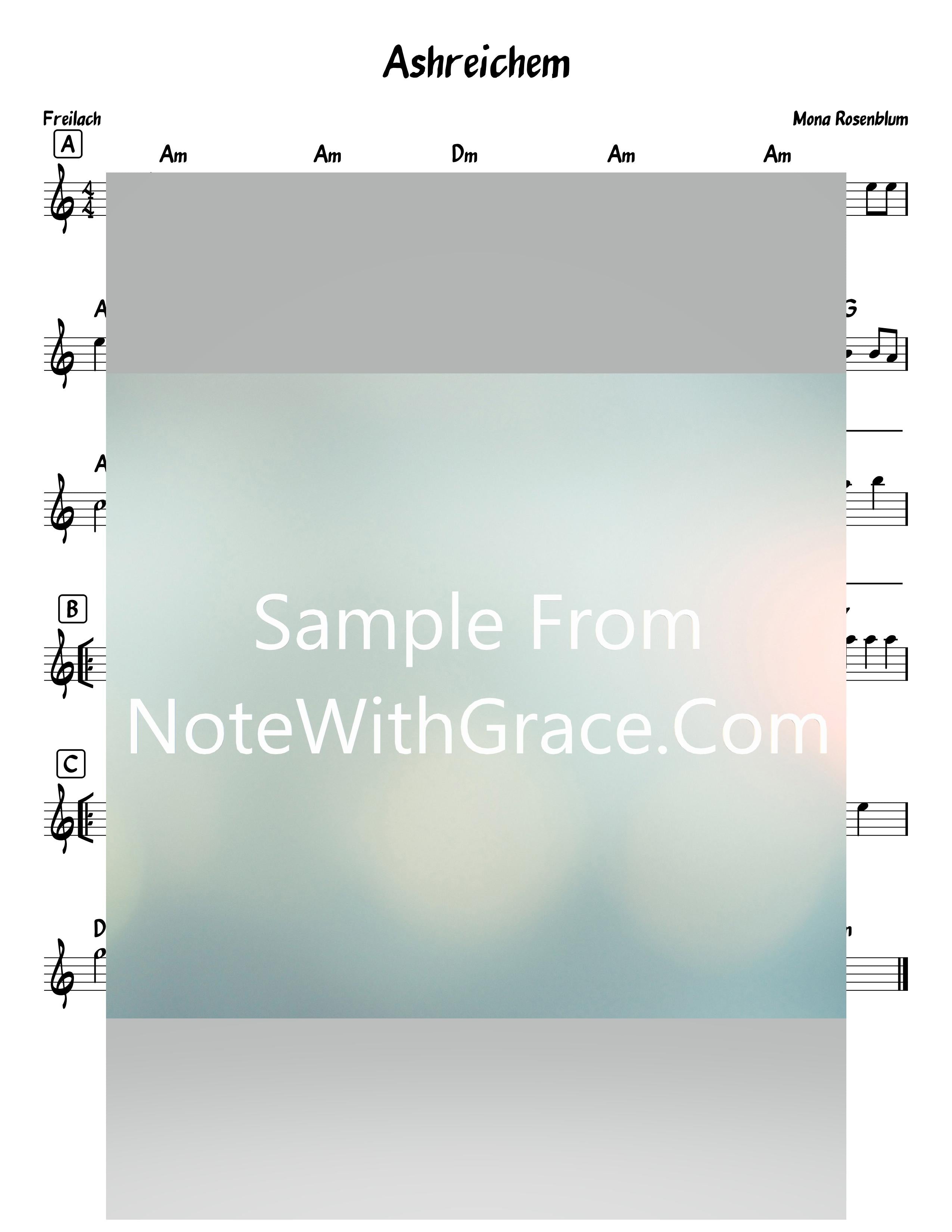 Ashreichem - Talmidei Chachamim Lead Sheet (Mona Rosenblum)-Sheet music-NoteWithGrace.com