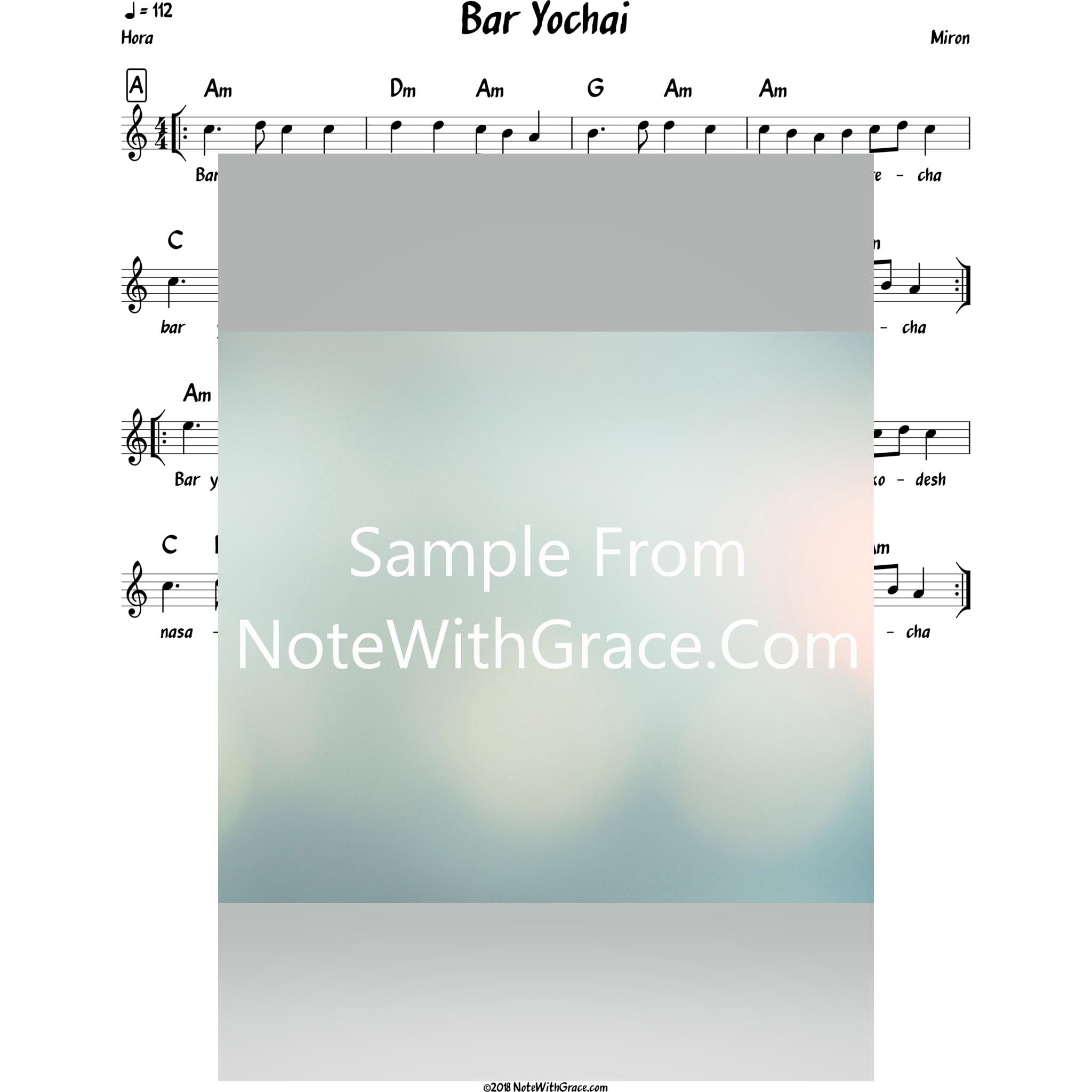 Bar Yochai Lead Sheet (Miron)-Sheet music-NoteWithGrace.com