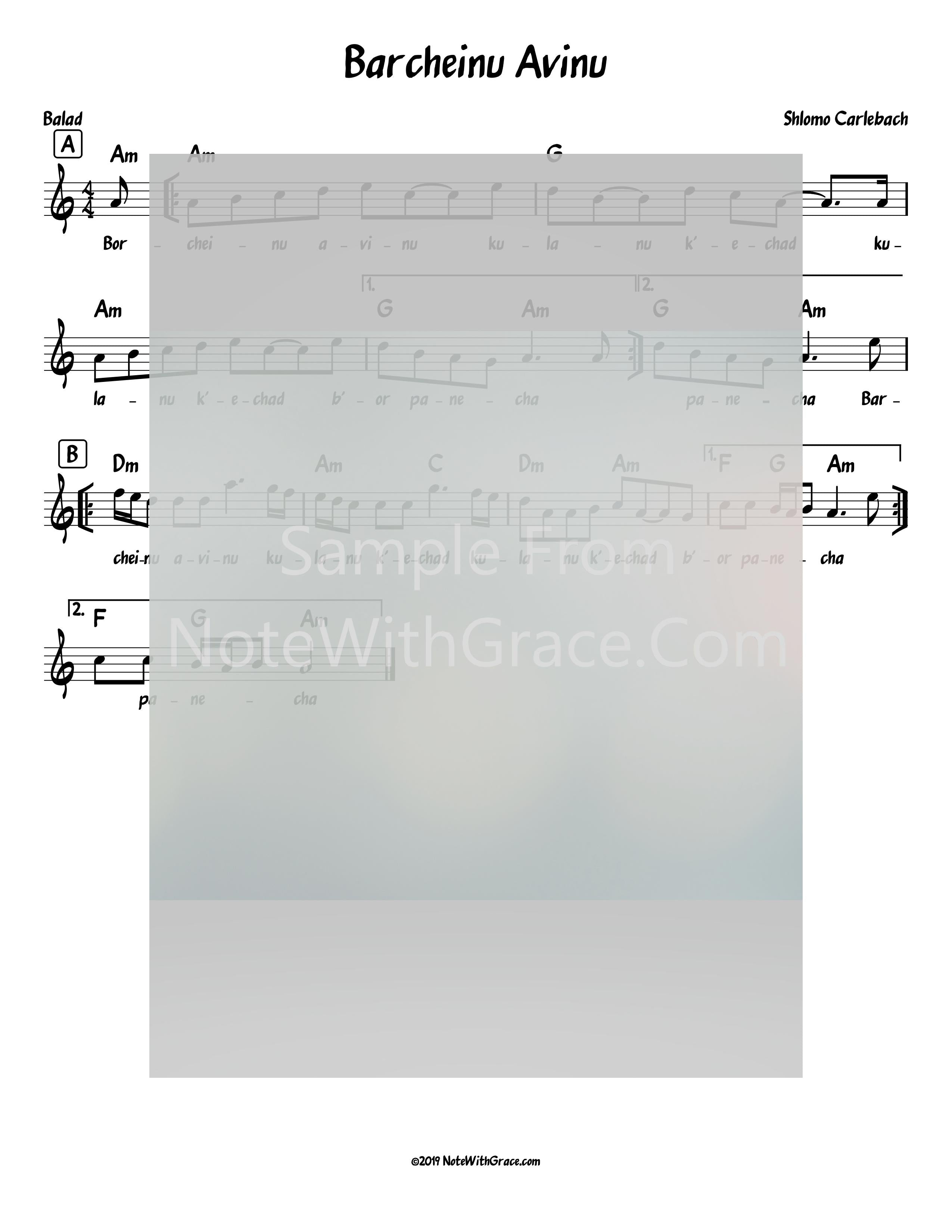 Barcheinu Avinu Lead Sheet (Shlomo Carlebach)-Sheet music-NoteWithGrace.com