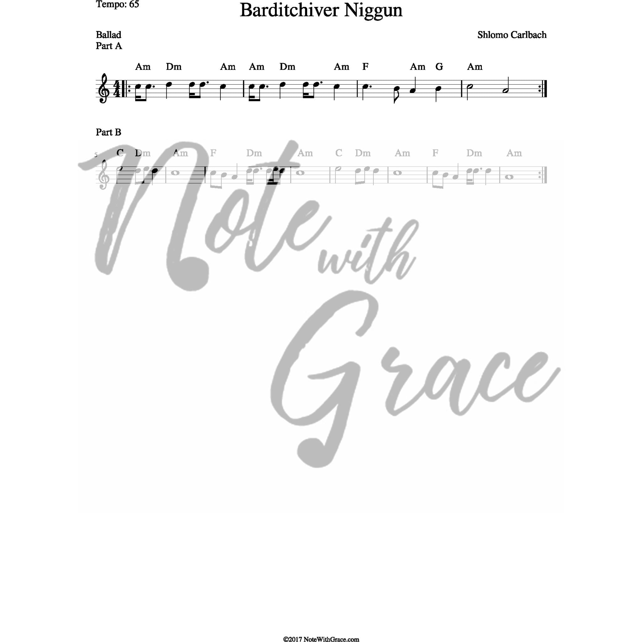 Niggun Barditchev Lead Sheet (Shlomo Carlbach)-Sheet music-NoteWithGrace.com