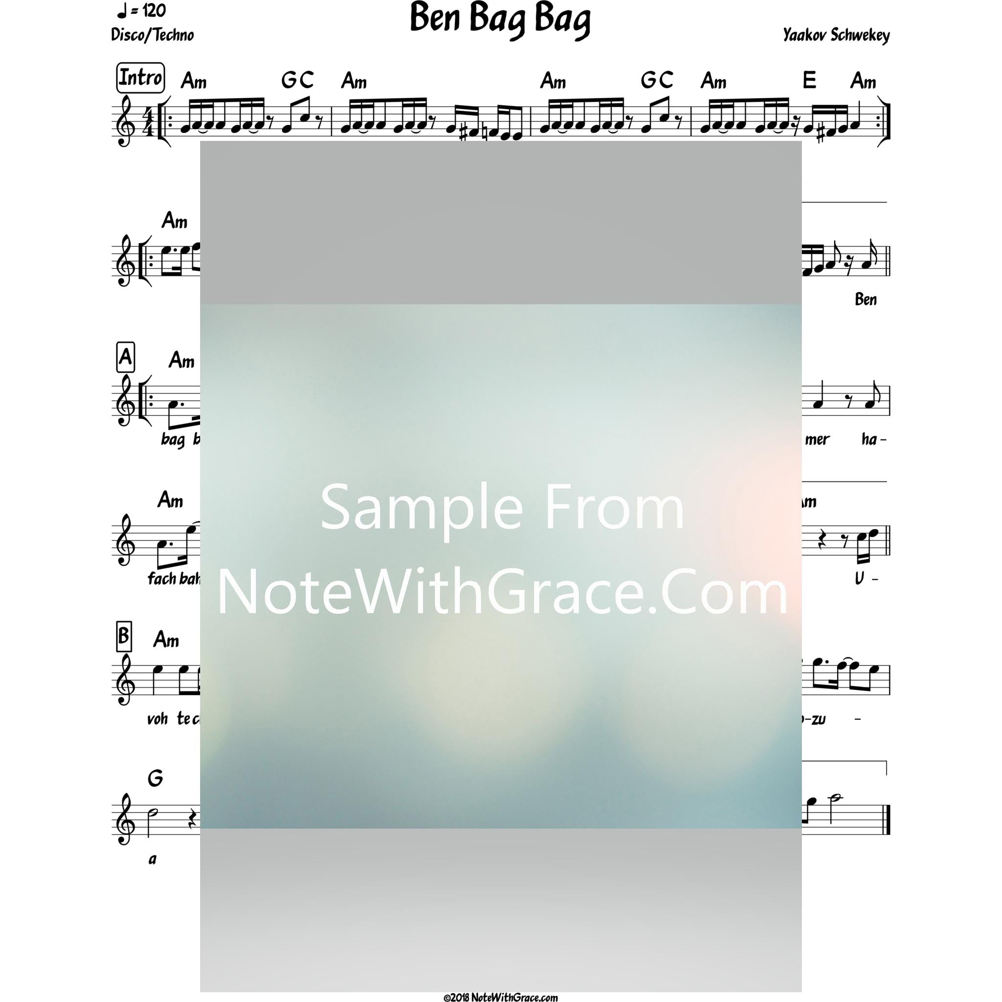 Ben Bag Bag Lead Sheet (Yaakov Schwekey)-Sheet music-NoteWithGrace.com