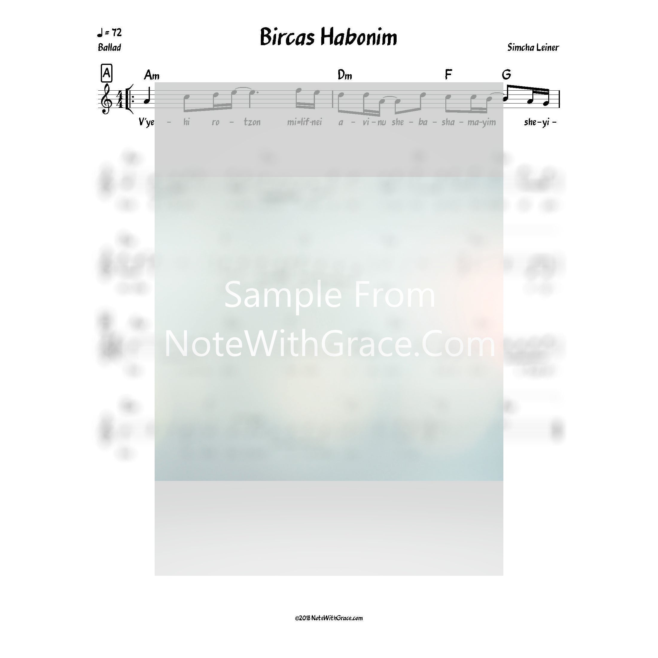 Birchos Habanim Lead Sheet (Simchah Leiner) 2012-Sheet music-NoteWithGrace.com