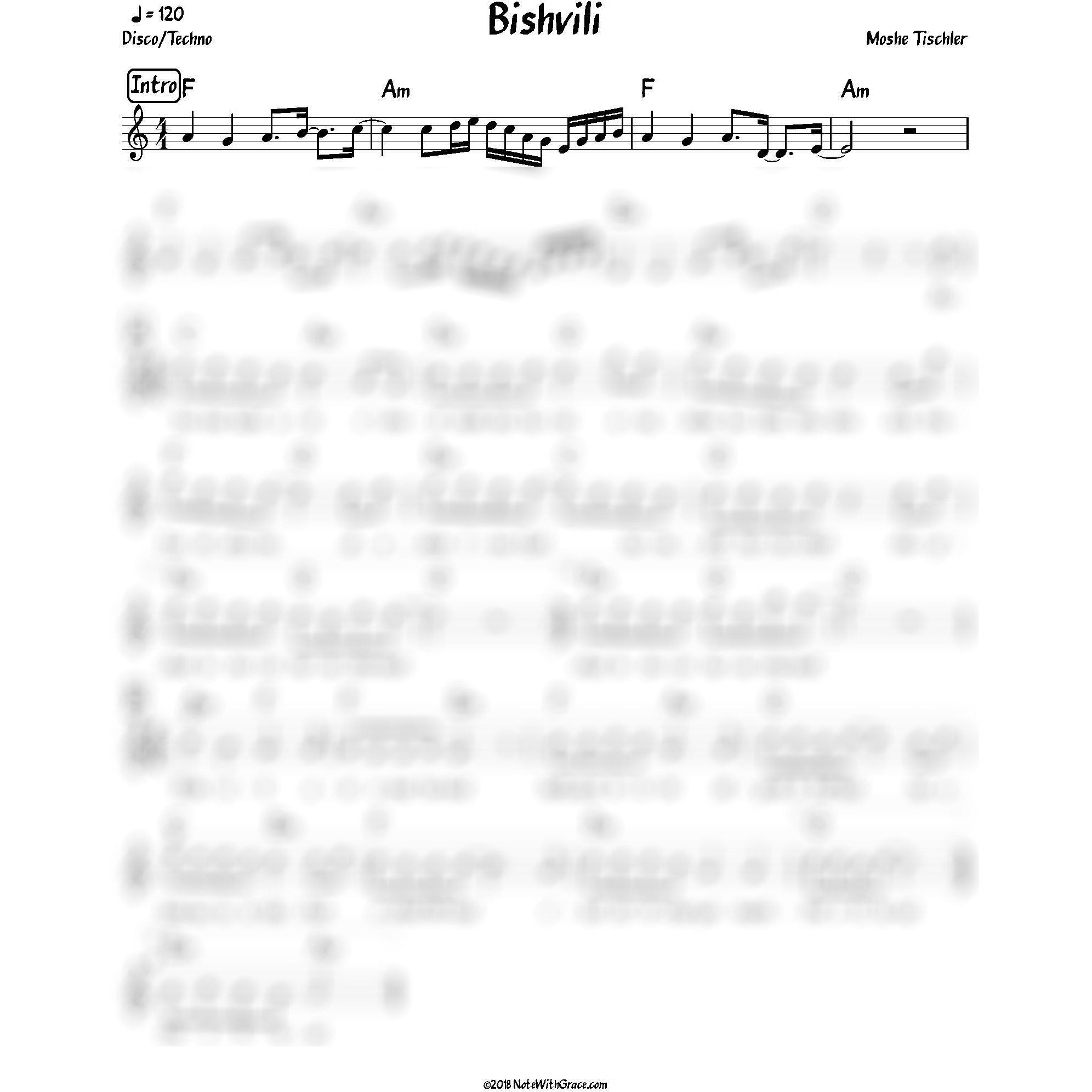 Bishvili Lead Sheet (Moshe Tischler) 2018-Sheet music-NoteWithGrace.com