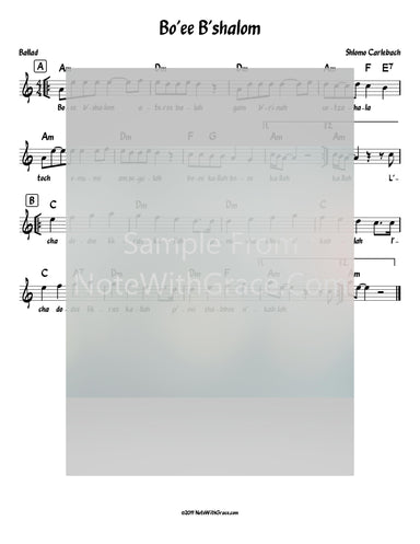 Bo'ee B'shalom Lead Sheet (Shlomo Carlebach)-Sheet music-NoteWithGrace.com