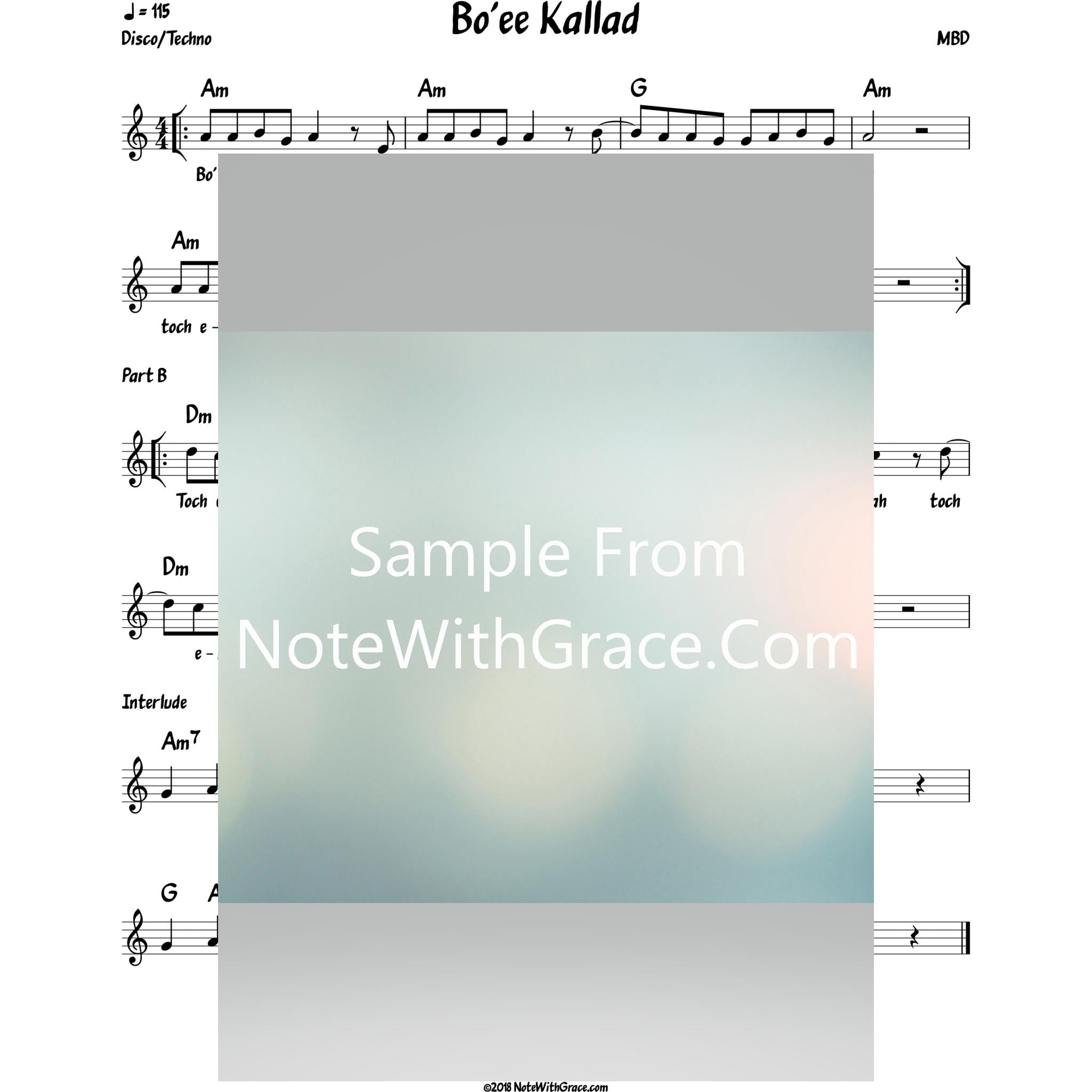 Bo'ee Kallah Lead Sheet (MBD) Album: Tzaakah-Sheet music-NoteWithGrace.com