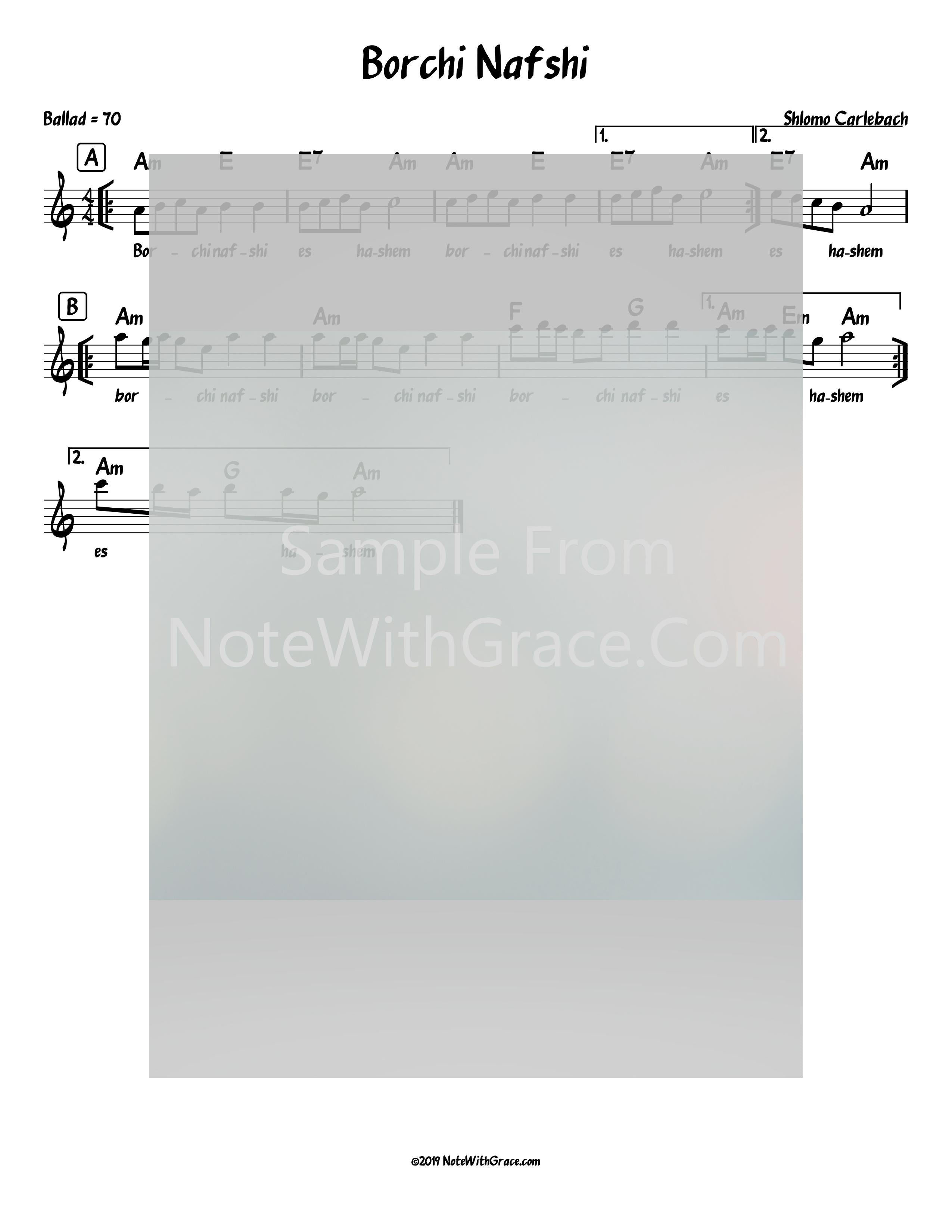 Borchi Nafshi Lead Sheet (Shlomo Carlebach)-Sheet music-NoteWithGrace.com