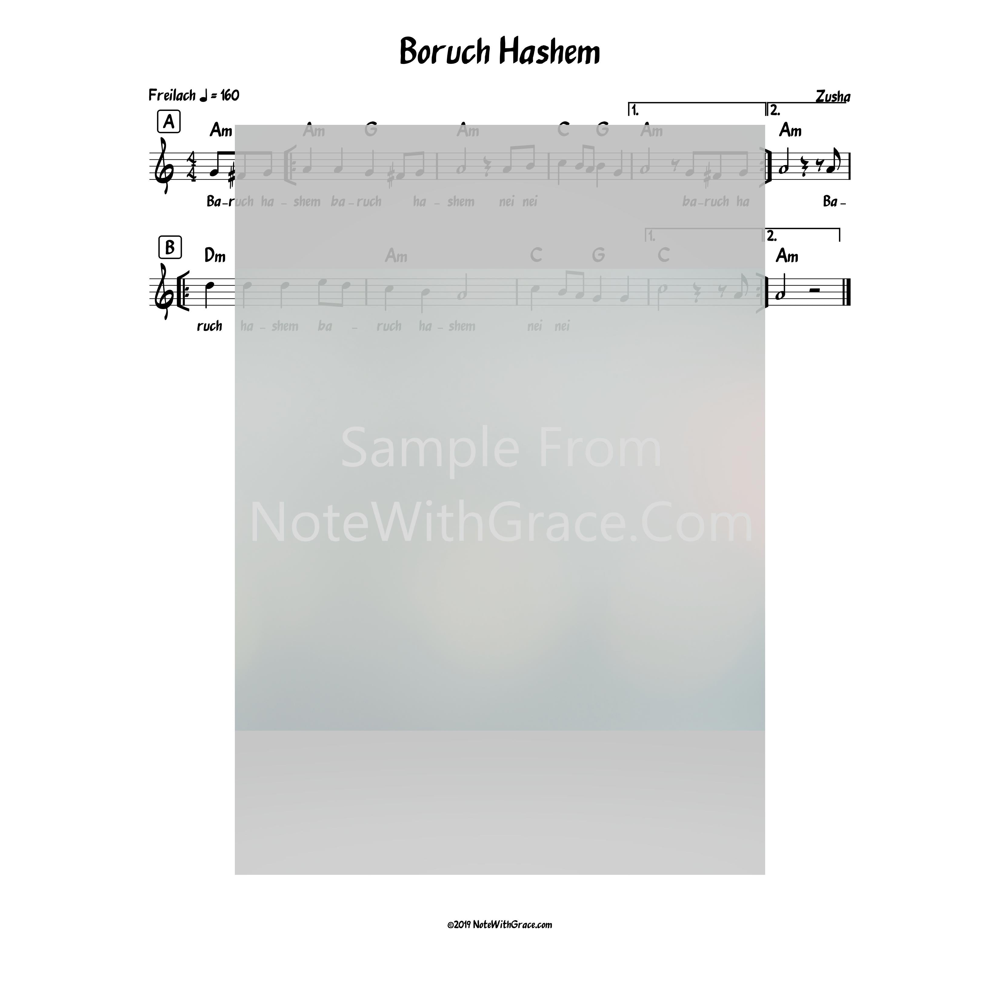 Baruch Hashem Lead Sheet (Zusha) Album: Baruch Hashem-Sheet music-NoteWithGrace.com