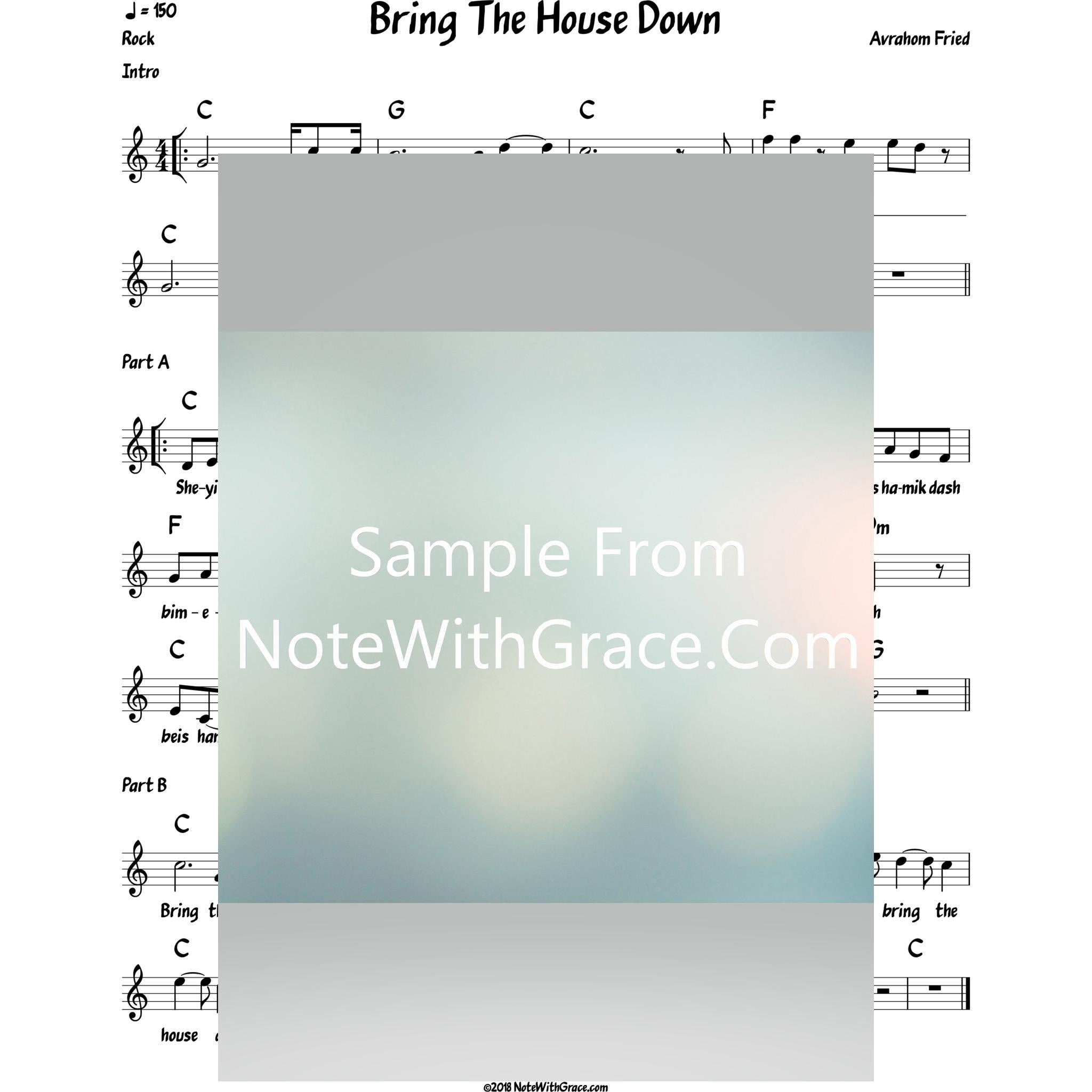 Bring The House Down Lead Sheet (Avraham Fried) Album: Bring The House Down 2016-Sheet music-NoteWithGrace.com