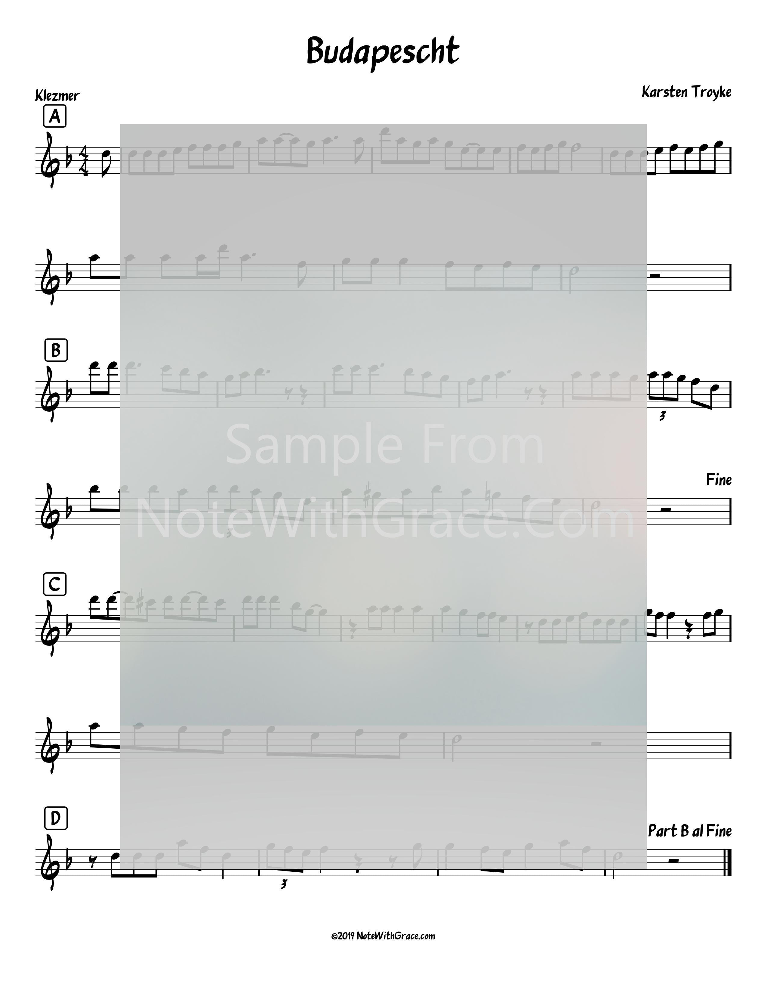 Budapest Lead Sheet (Traditional) Old Traditional Song-Sheet music-NoteWithGrace.com