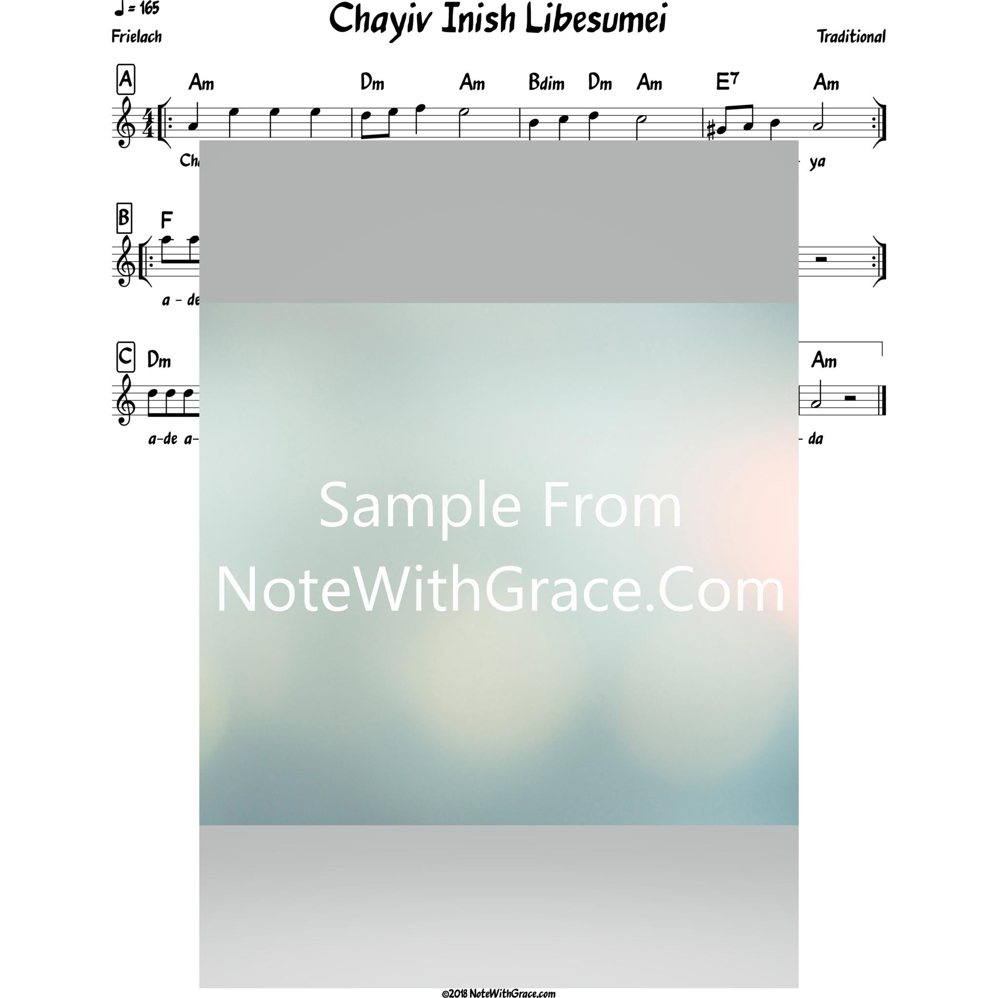 Chayiv Inish Libesumei Lead Sheet (Traditional) Purim-Sheet music-NoteWithGrace.com