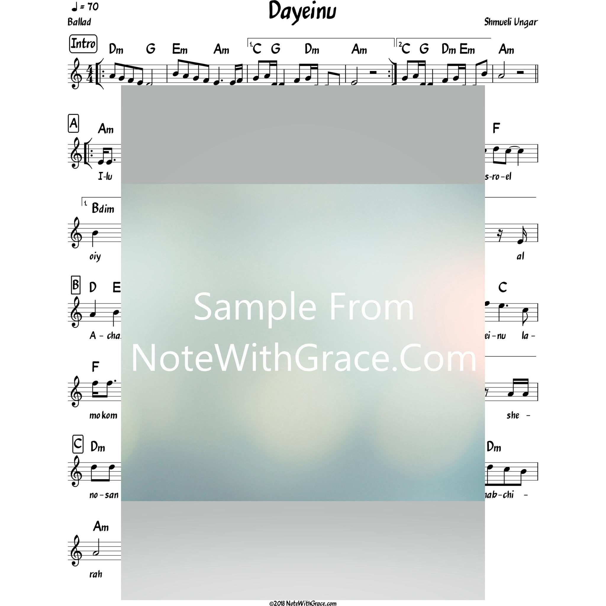 Dayeinu Lead Sheet (Shmueli Ungar) Album: Mach A Bracha-Sheet music-NoteWithGrace.com