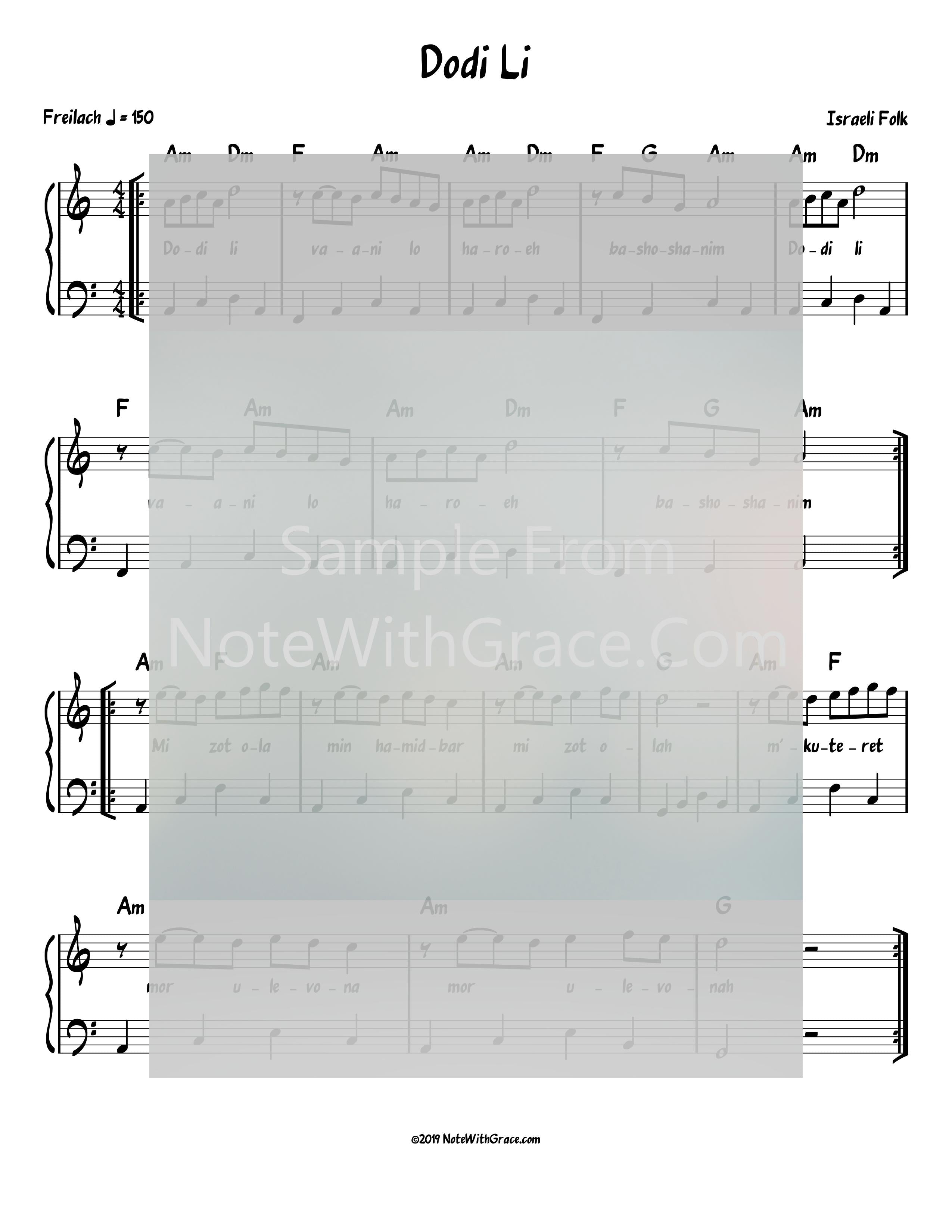 Dodi Li Lead Sheet (Israeli Folk Song)-Sheet music-NoteWithGrace.com