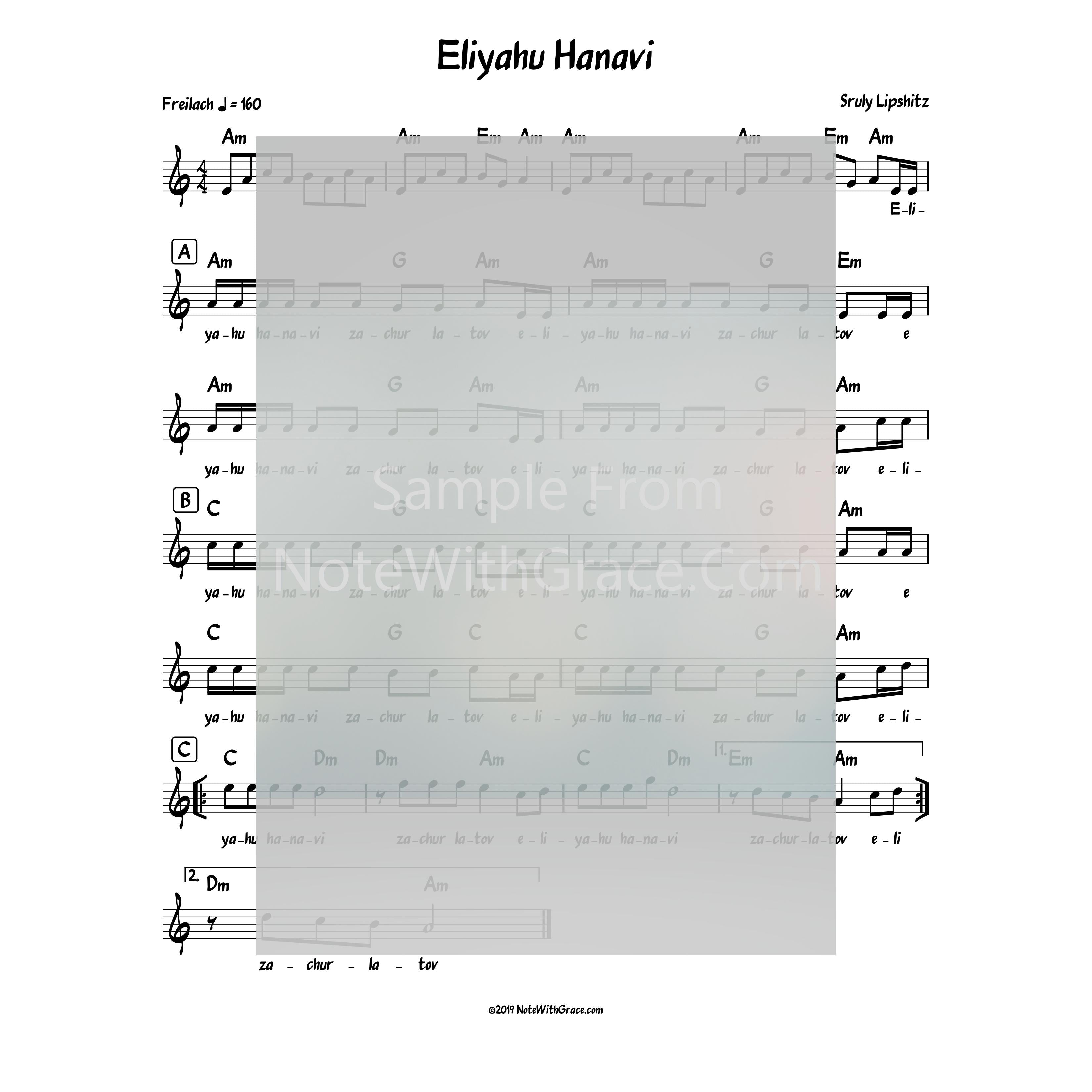 Eliyahu Hanavi Zachur Latov Lead Sheet (Sruly Lipschitz) Released: 2018-Sheet music-NoteWithGrace.com