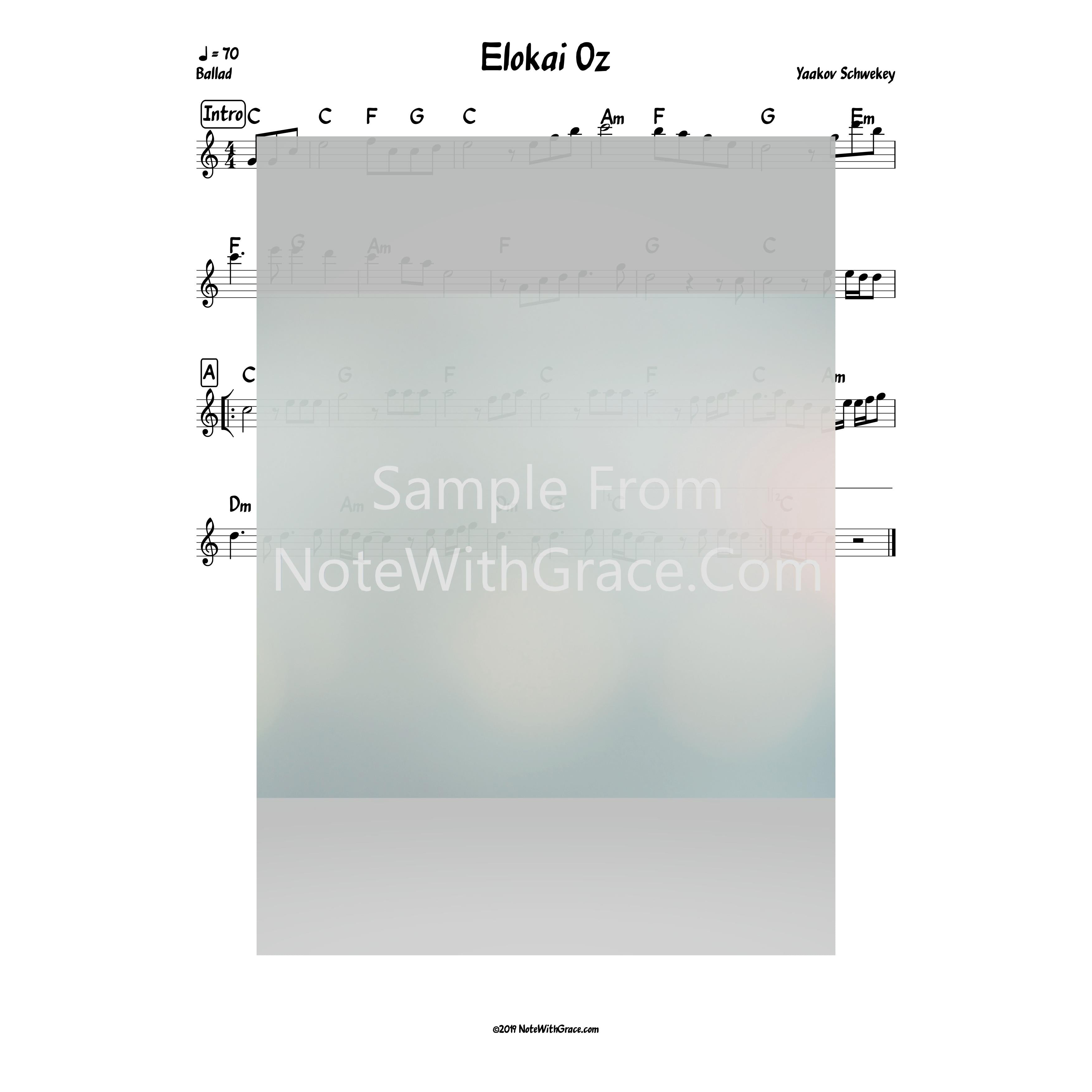 Elokai Oz Lead Sheet (Yaakov Schwekey) Single 2018-Sheet music-NoteWithGrace.com