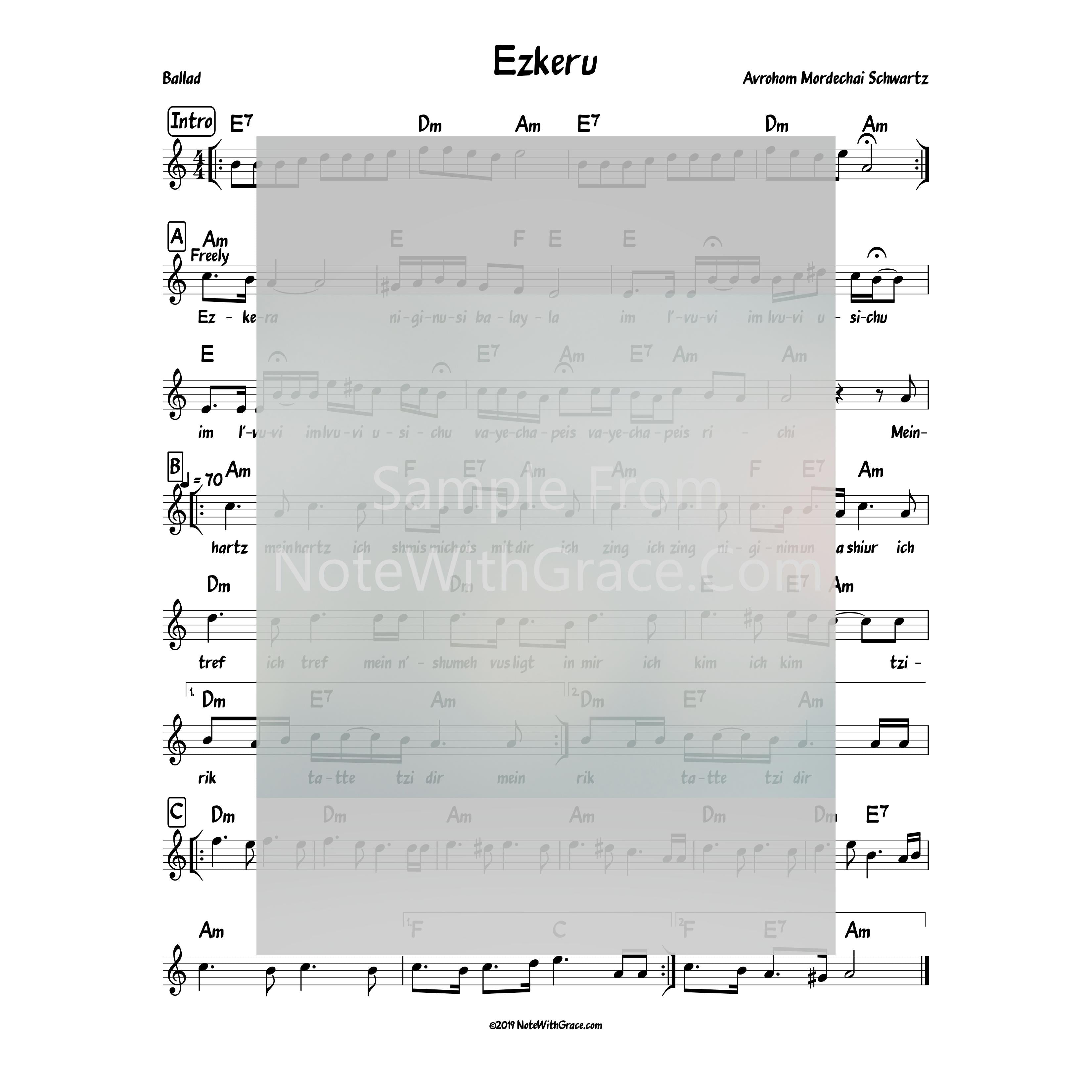 Ezkeru - Mein Hartz Lead Sheet (Avrohom Mordechai Schwartz) Single 2018-Sheet music-NoteWithGrace.com