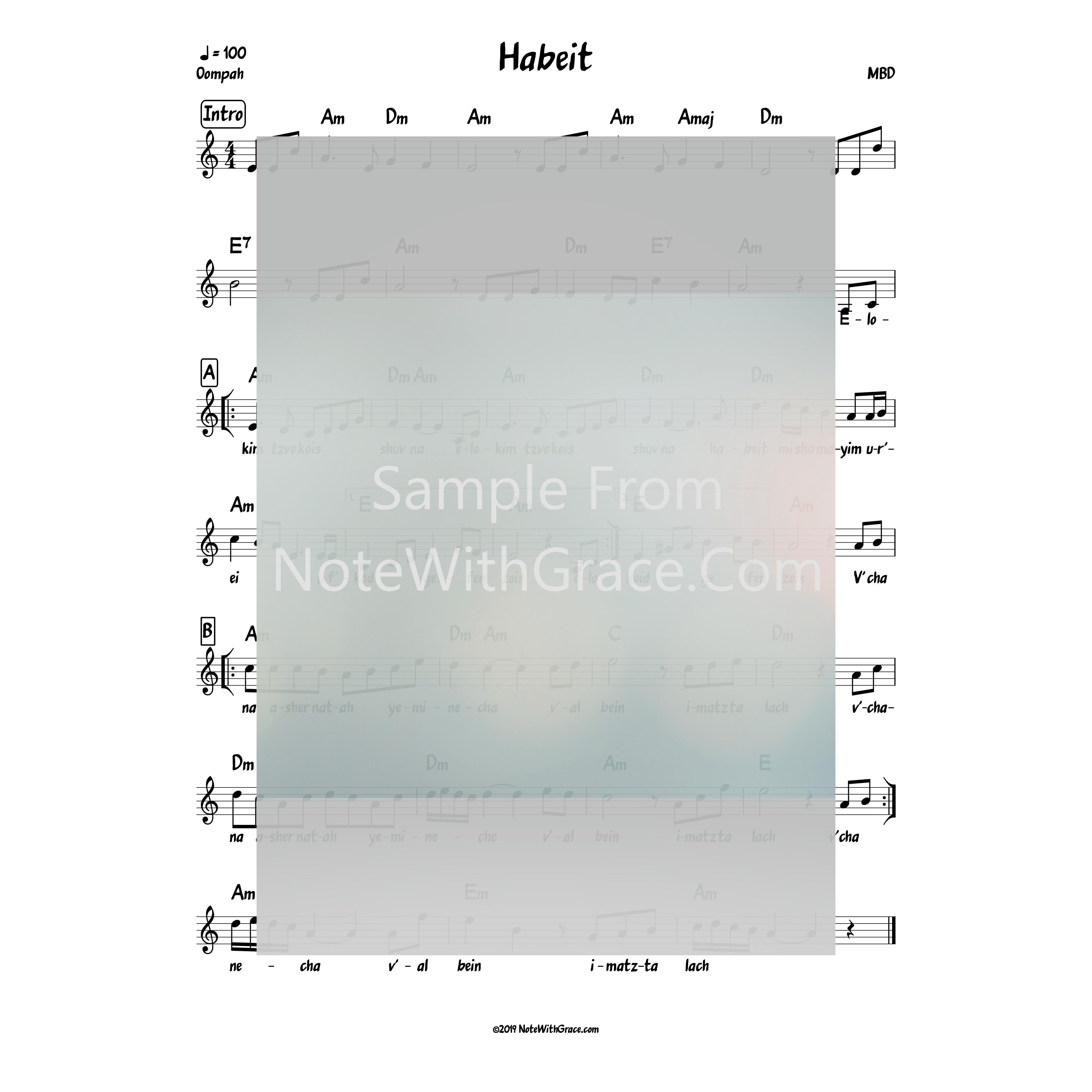 Habeit (Elokim Tzvokos Shuv Na) Lead Sheet (MBD) Album: We Are One Released 1999-Sheet music-NoteWithGrace.com