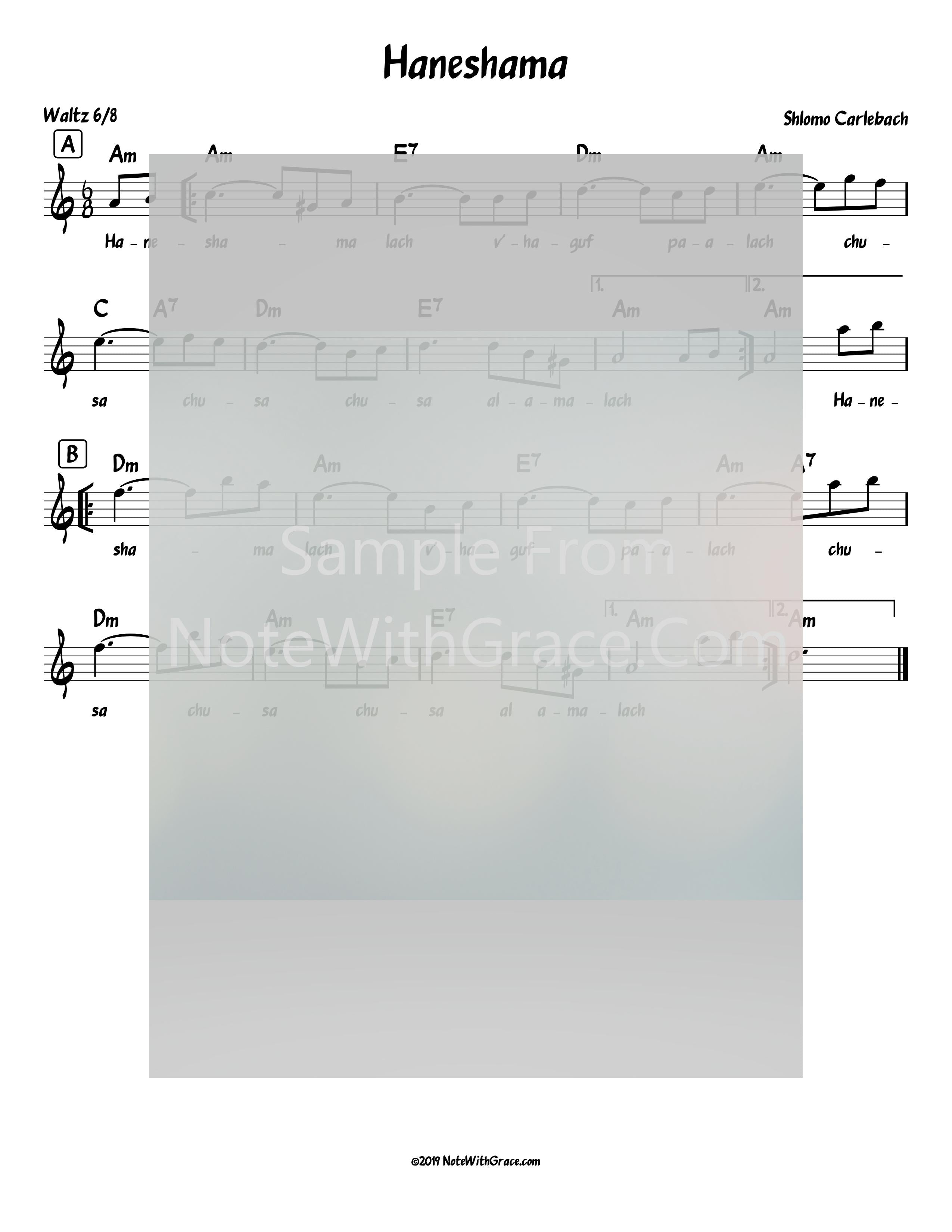 Haneshama Lach Lead Sheet (Shlomo Carlebach)-Sheet music-NoteWithGrace.com