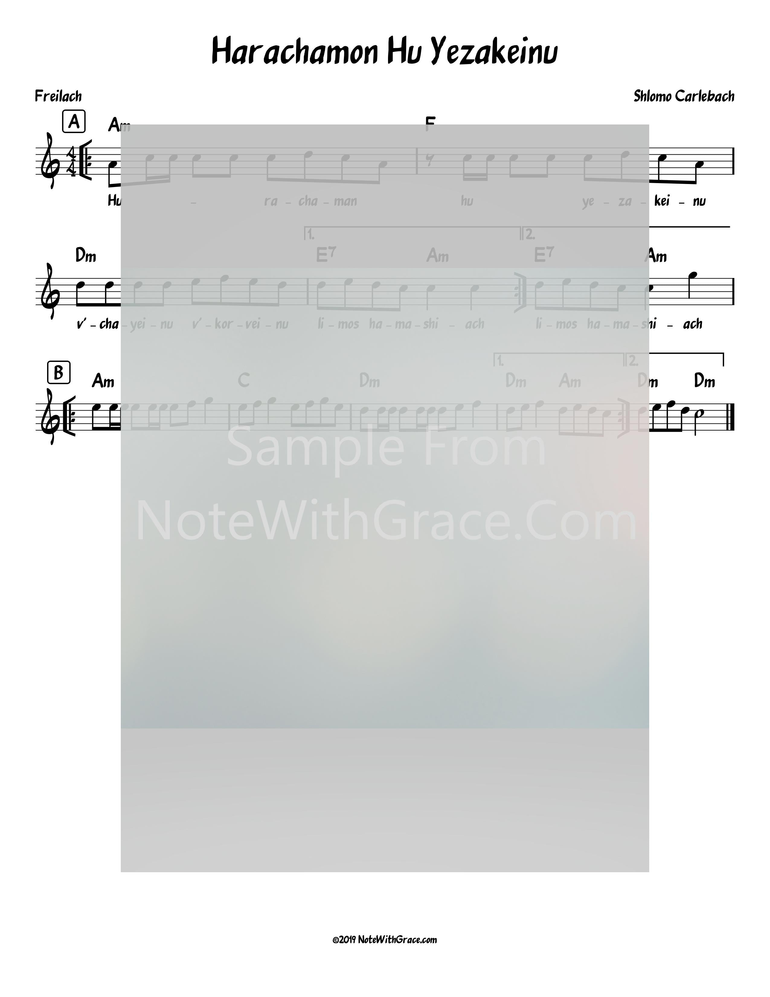 Horachamon Hu Y'zakeinu Lead Sheet (Shlomo Carlebach)-Sheet music-NoteWithGrace.com