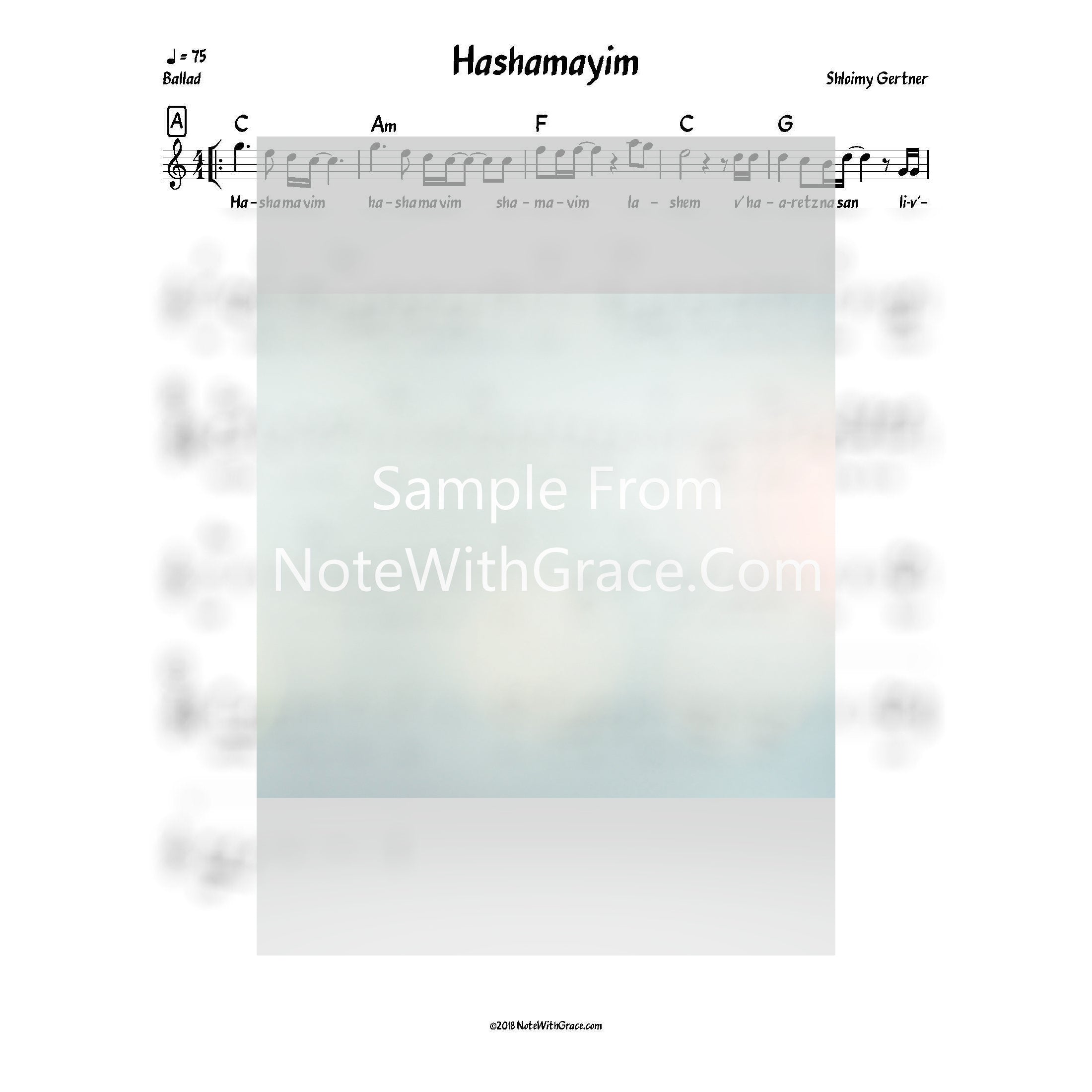Hashamayim Lead Sheet (Shloimy Gertner) Album: Say Asay Released 2014-Sheet music-NoteWithGrace.com