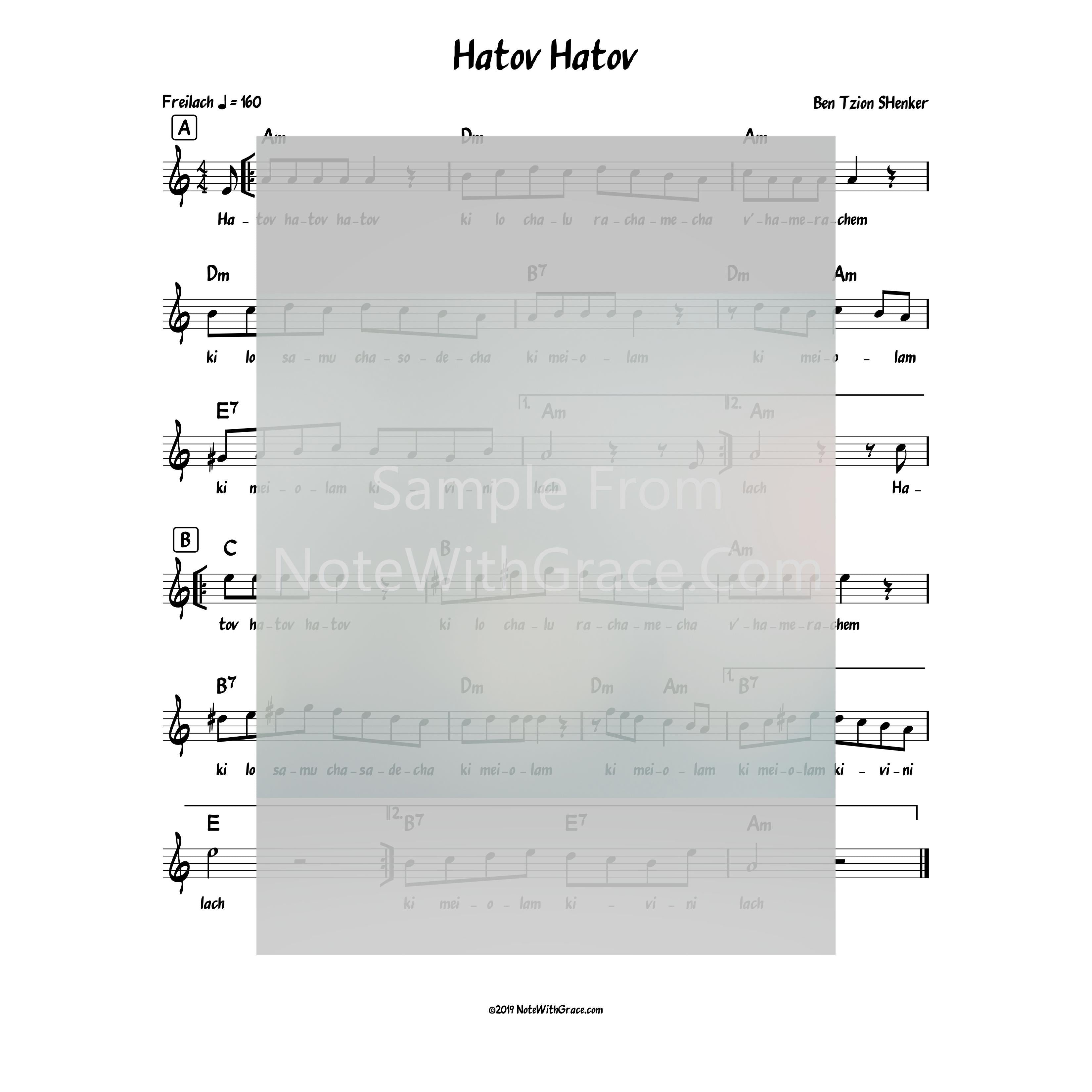 Hatoiv Hatoiv Lead Sheet (Ben Tzion Shenker) Album: Midor Ldor 2-Sheet music-NoteWithGrace.com