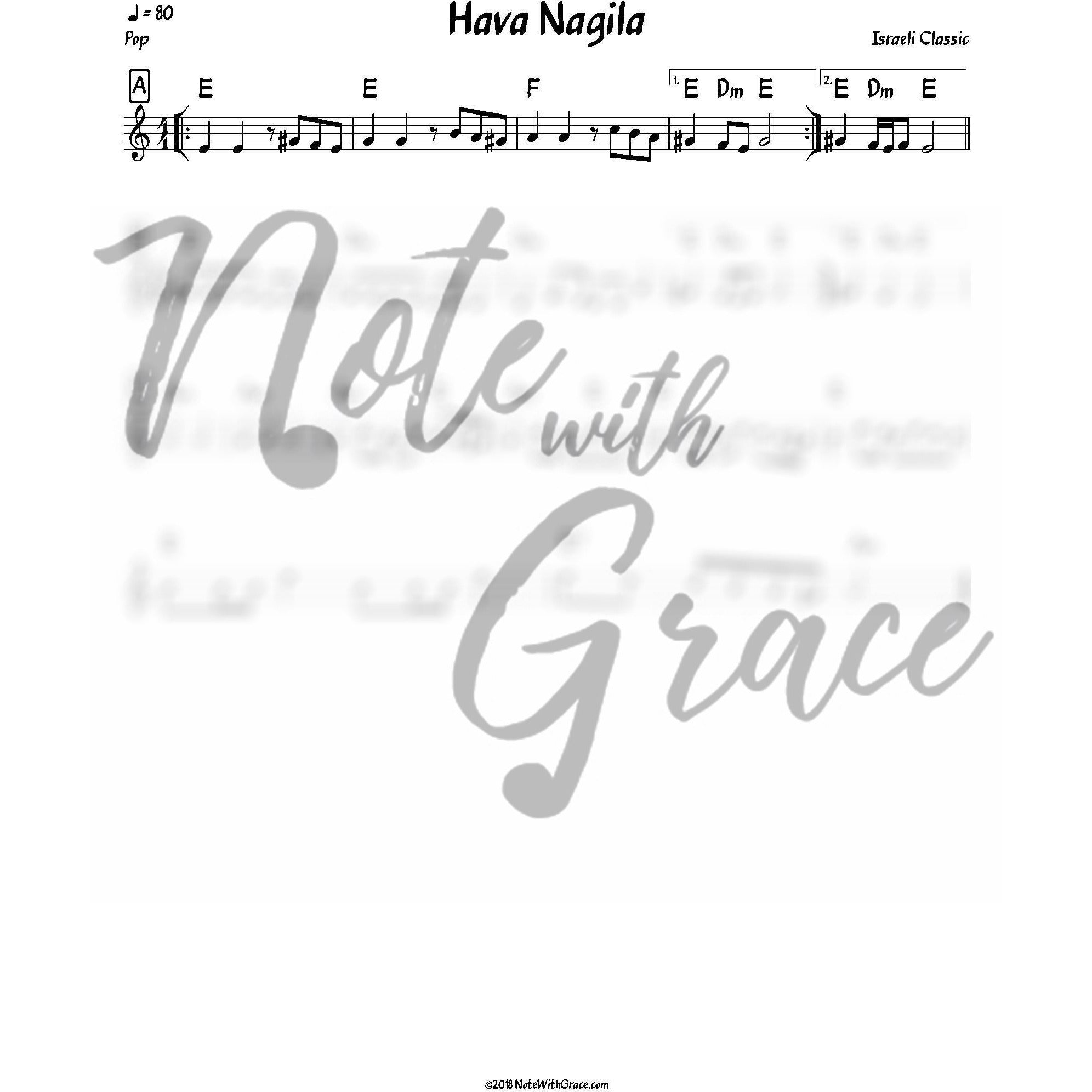 Hava Nagila Lead Sheet (Israeli Folk Song)-Sheet music-NoteWithGrace.com