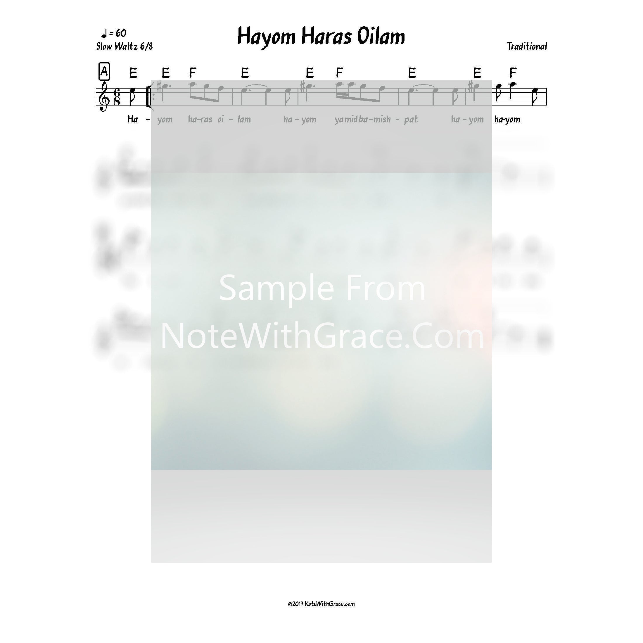 Hayom Haras Oilam/Avinu Malkeinu Lead Sheet (Traditional)-Sheet music-NoteWithGrace.com