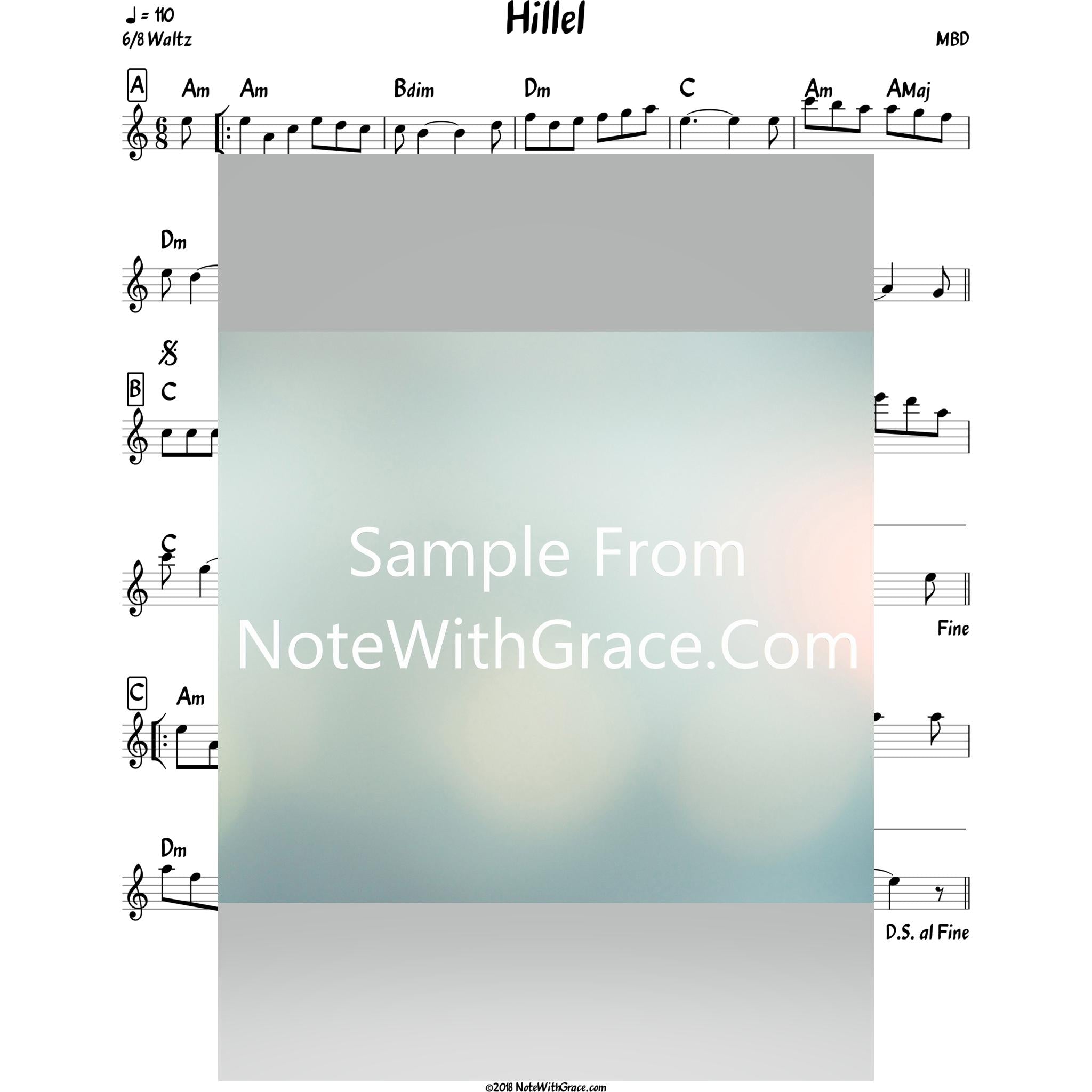 Hillel Lead Sheet (MBD) Album: Ich Hob Gevart-Sheet music-NoteWithGrace.com