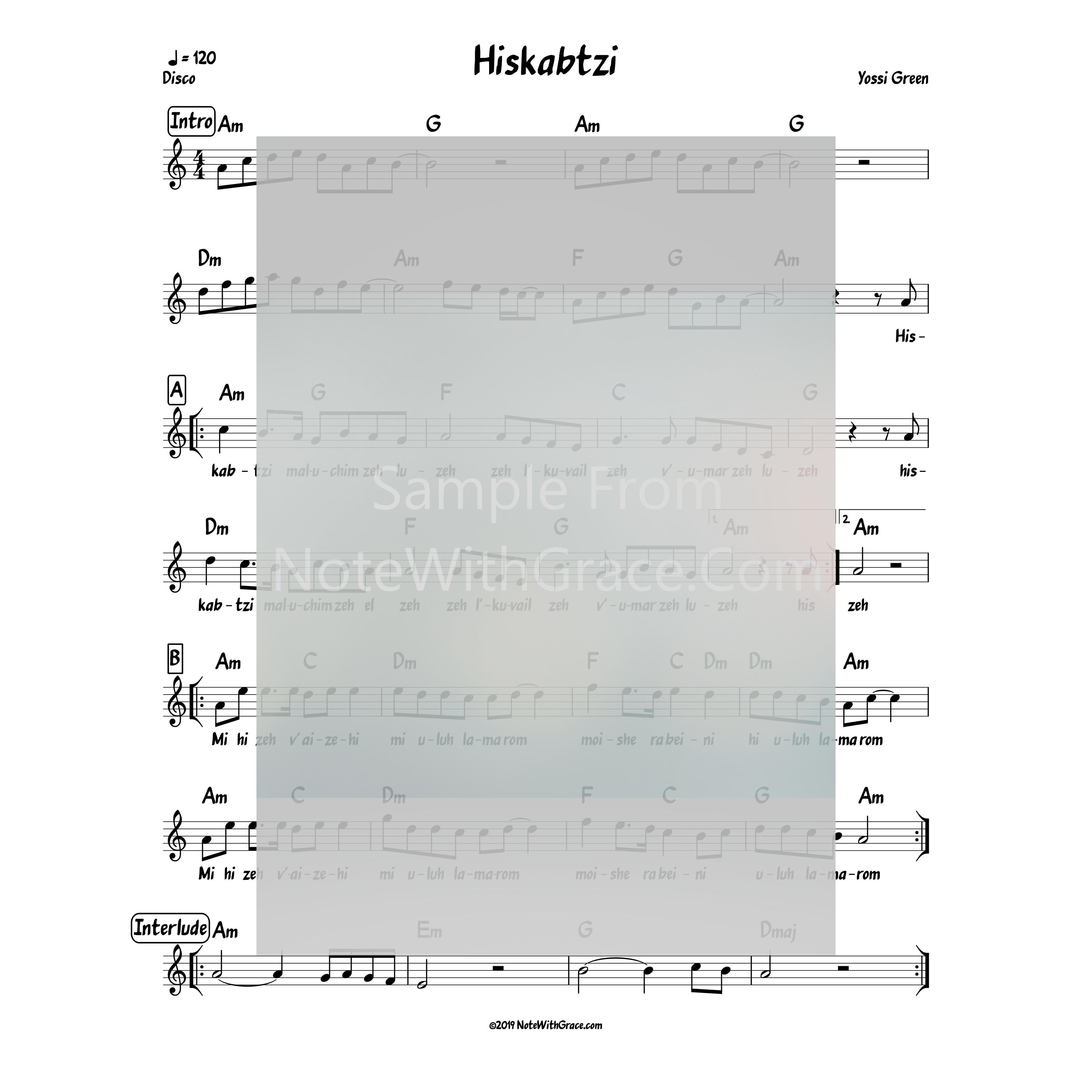 Hiskabtzi Lead Sheet (Yossi Green) Album: Yiddish Nachas (Released 2014)-Sheet music-NoteWithGrace.com