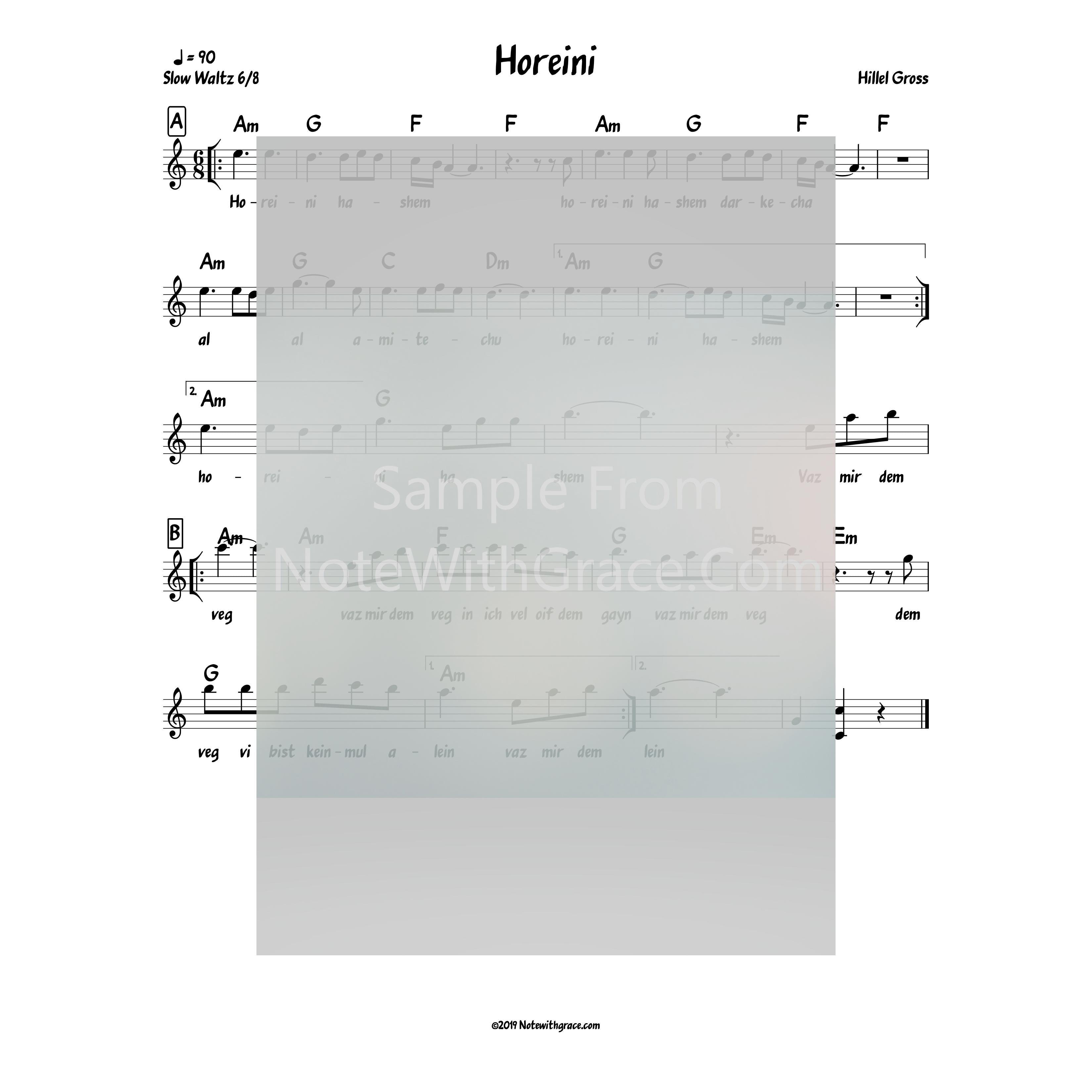 Horeini Lead Sheet (Hillel Gross) Single Released 2017-Sheet music-NoteWithGrace.com