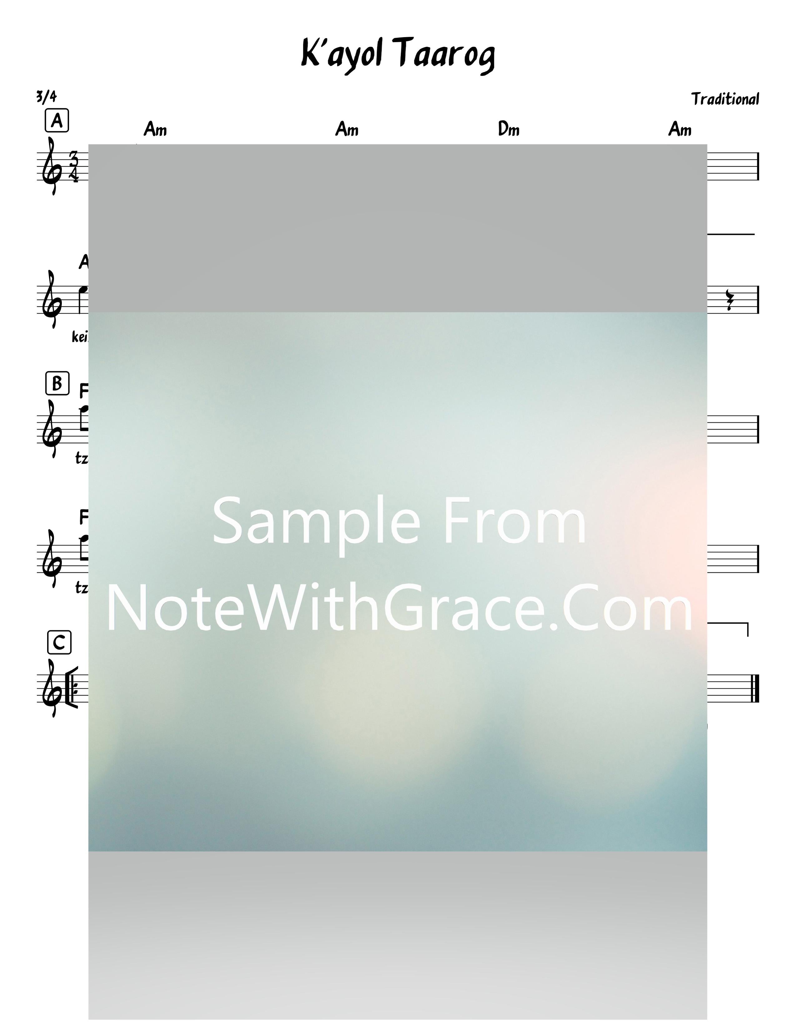 K'ayol Taarog - כאיל תערג Lead Sheet (Traditional)-Sheet music-NoteWithGrace.com