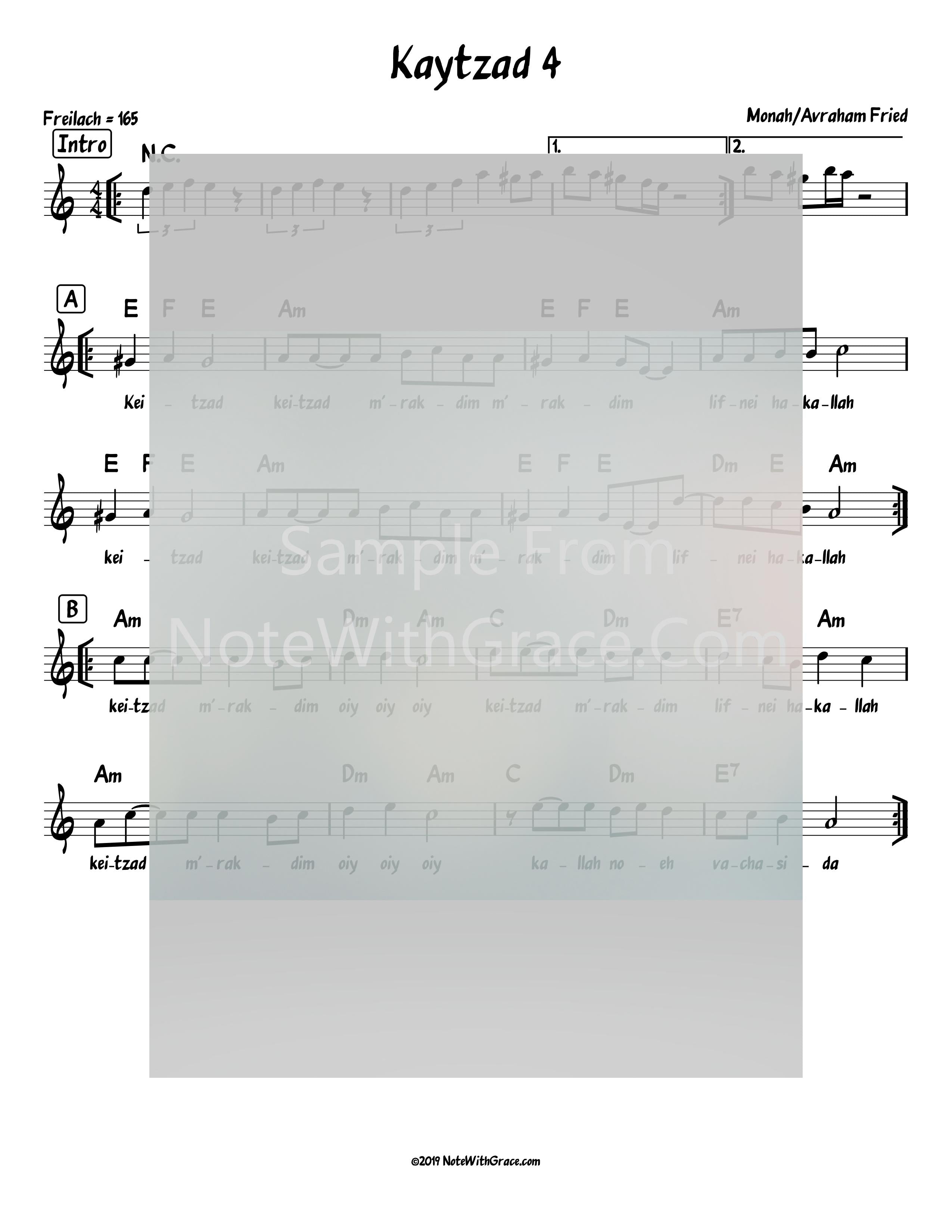 Keitzad Merakdim Lead Sheet (Avraham Fried) Album: Aderaba 2010-Sheet music-NoteWithGrace.com