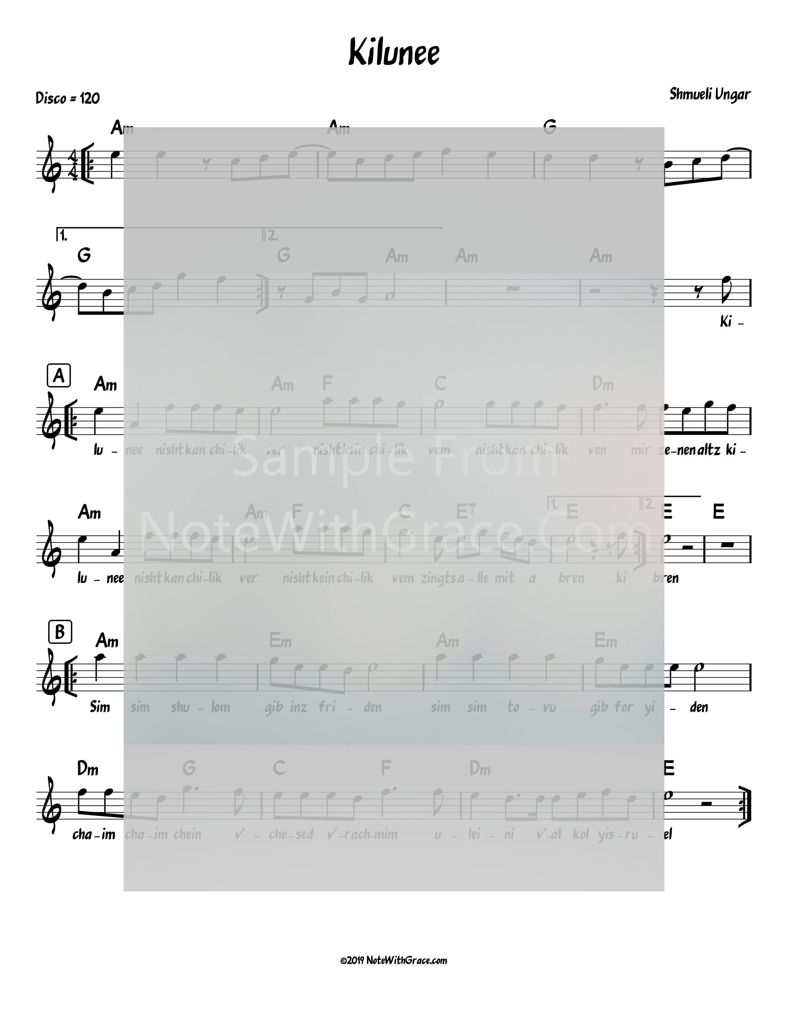 Kilunee Lead Sheet (Shmueli Ungar) Album: Single 2019-Sheet music-NoteWithGrace.com