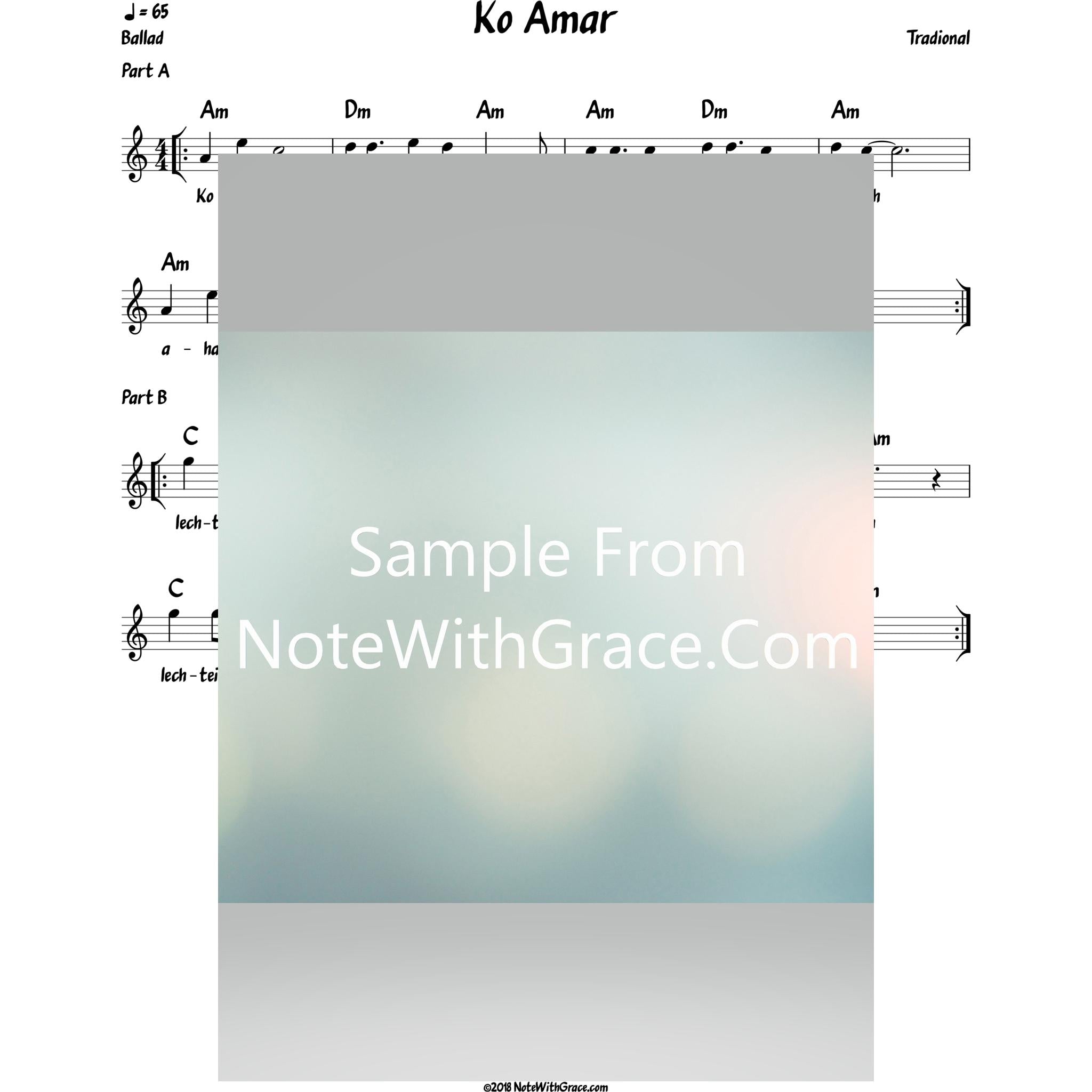 Ko Amar Lead Sheet (World)-Sheet music-NoteWithGrace.com