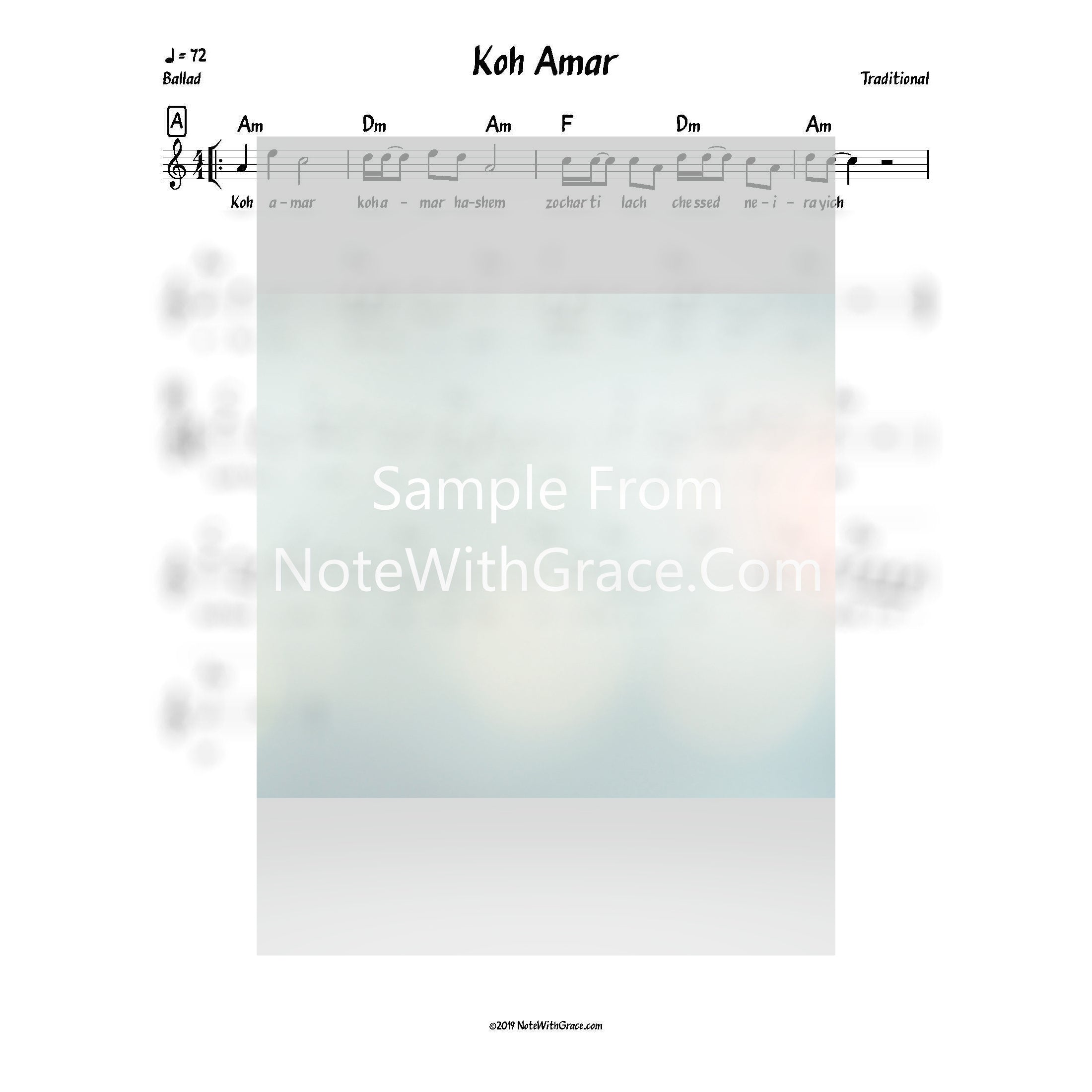 Koh Amar Lead Sheet (Traditional)-Sheet music-NoteWithGrace.com
