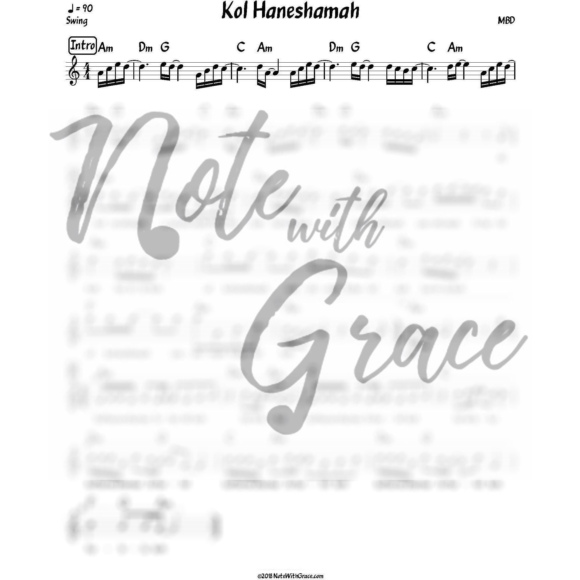 Kol Haneshama Lead Sheet (MBD) Album: Tzaakah-Sheet music-NoteWithGrace.com