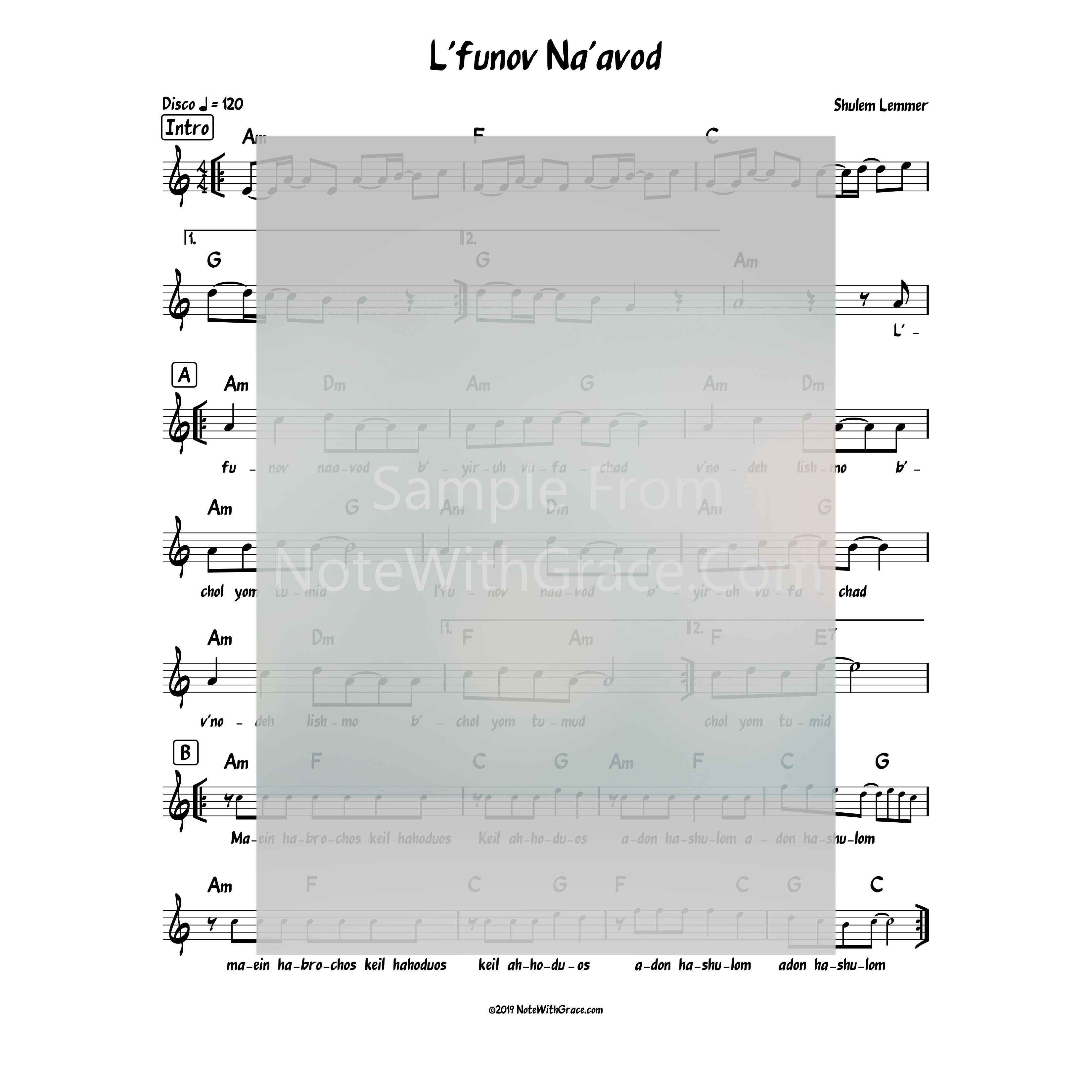 L'funov Lead Sheet (Shulem Lemmer) Album: Shulem-Sheet music-NoteWithGrace.com