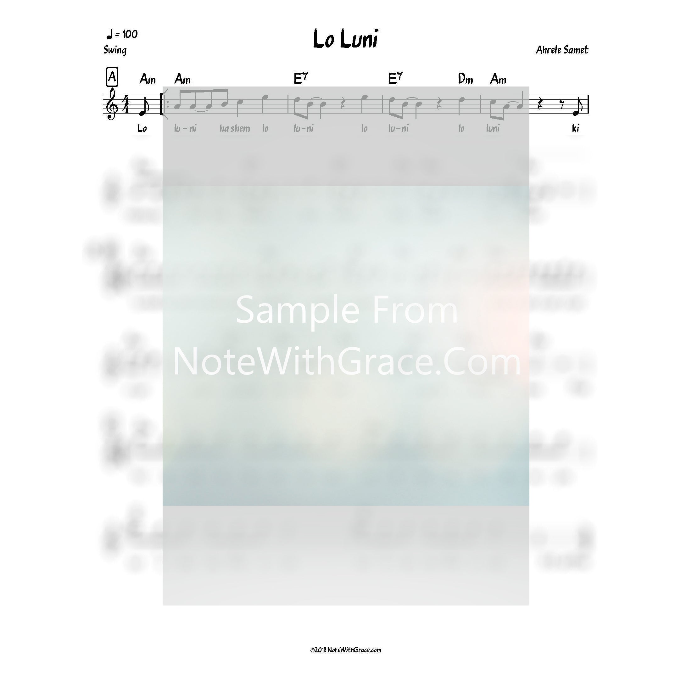 Lo Luni Lead Sheet (Ahrele Samet) Album: Ahrele-Sheet music-NoteWithGrace.com